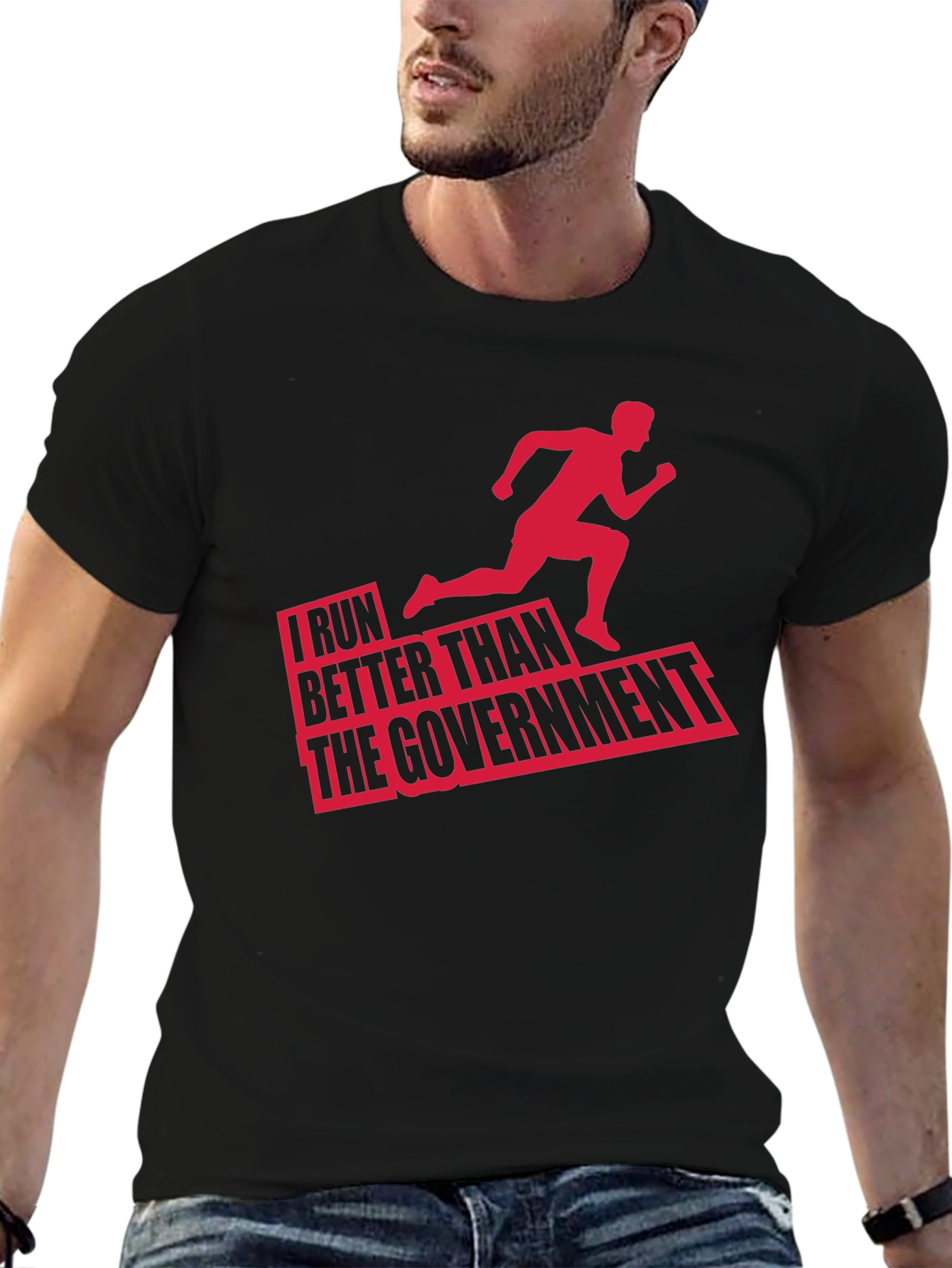 Black Funny Running T-Shirt: I Run Better Than The Government view 6