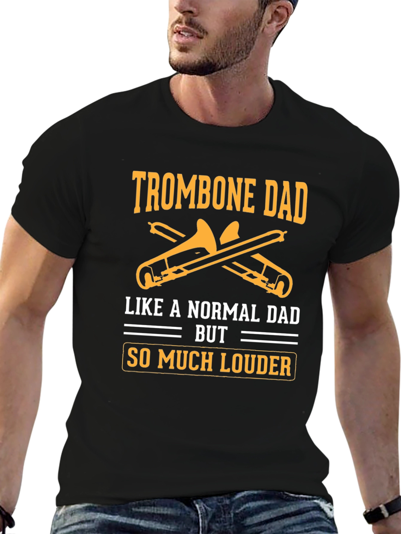 Black Trombone Dad T-Shirt - Louder Than Normal Dad! view 6