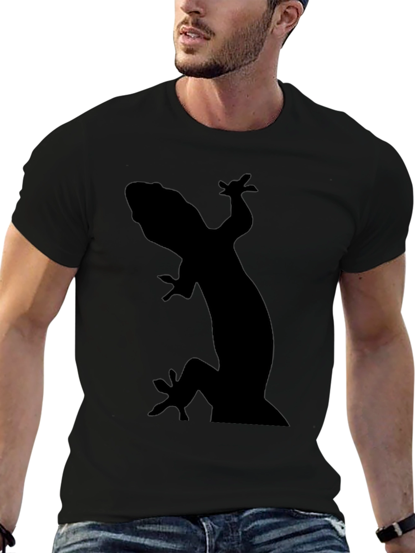 Black Cool Gecko Silhouette Graphic Tee - Black view 6