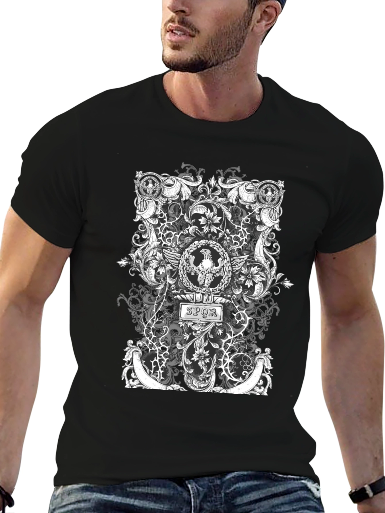 Black SPQR Roman Eagle T-Shirt - Black view 6