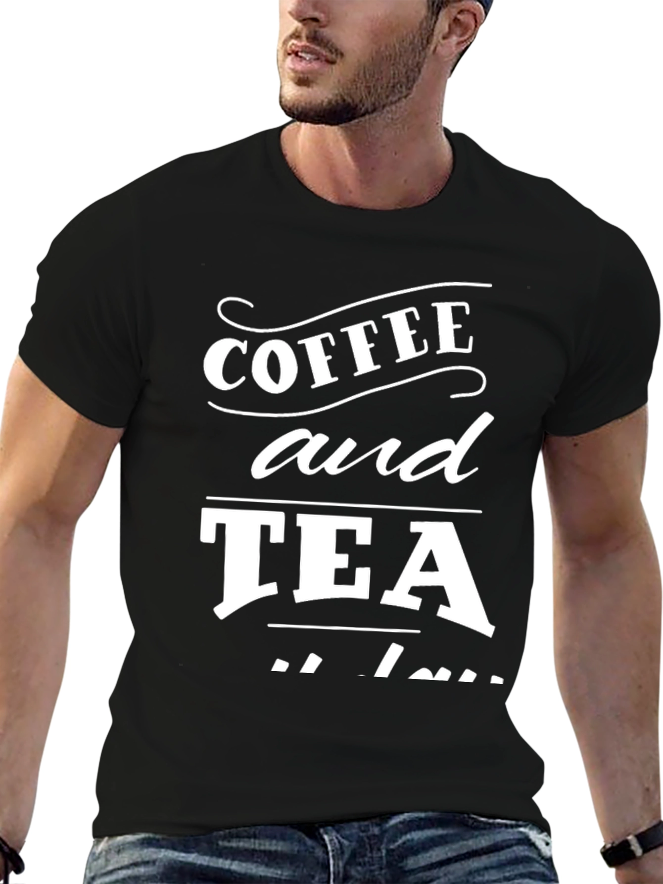 Black Coffee and Tea Graphic Tee - Black Cotton T-Shirt view 6