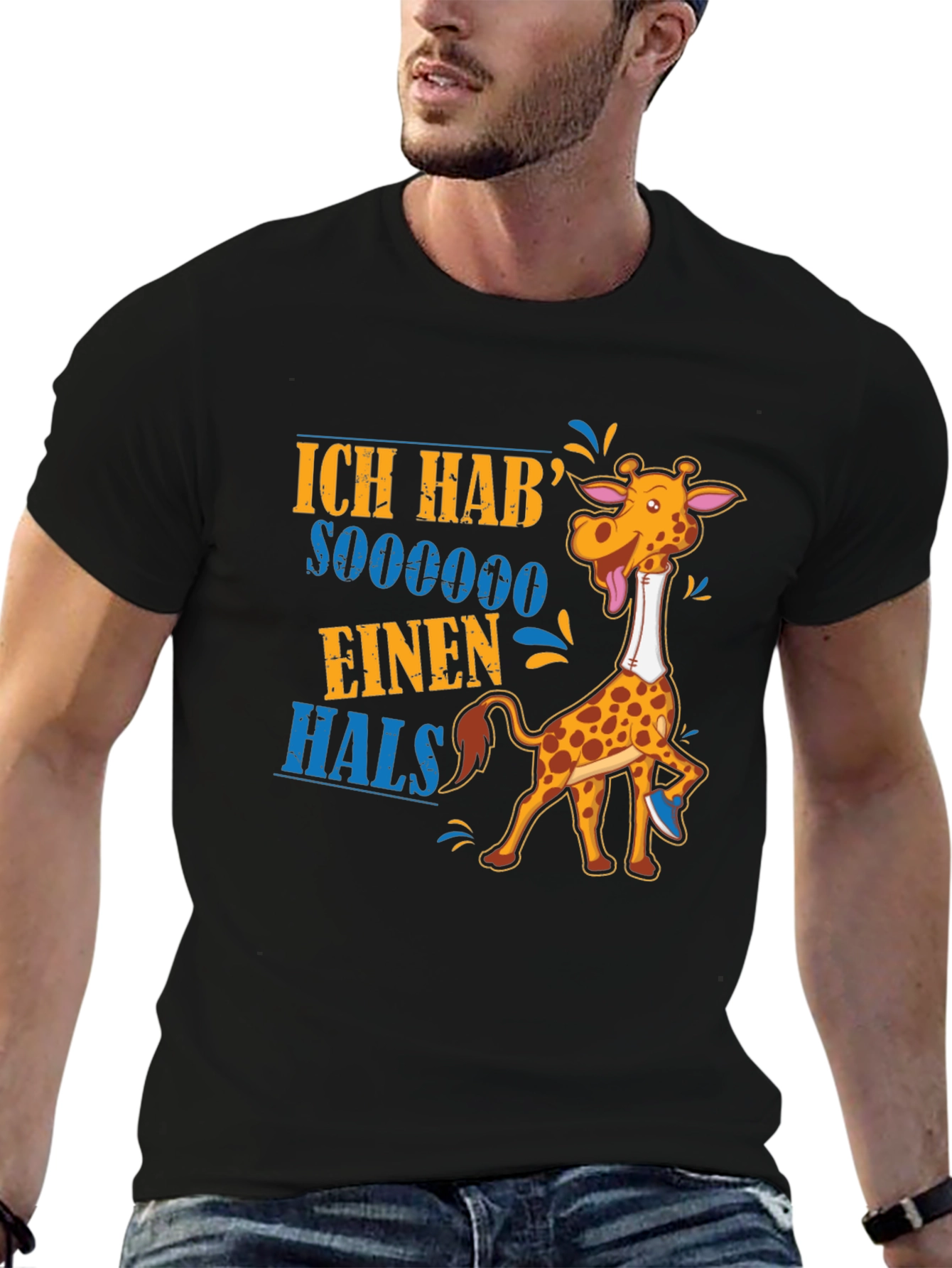 Black Funny Giraffe 'Ich Hab' Sooooooo Einen Hals' T-Shirt view 6