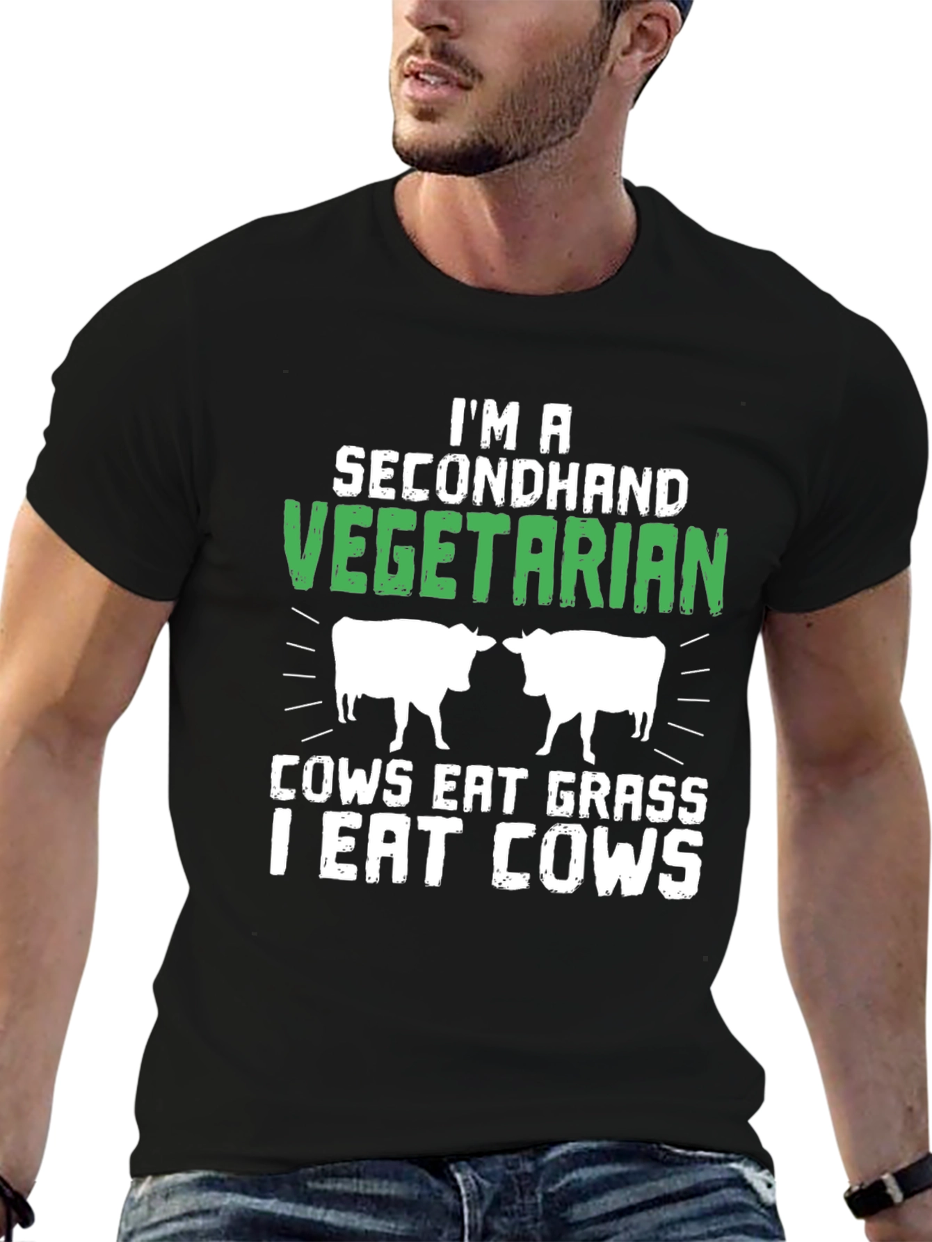 Black Secondhand Vegetarian Funny Graphic T-Shirt view 6
