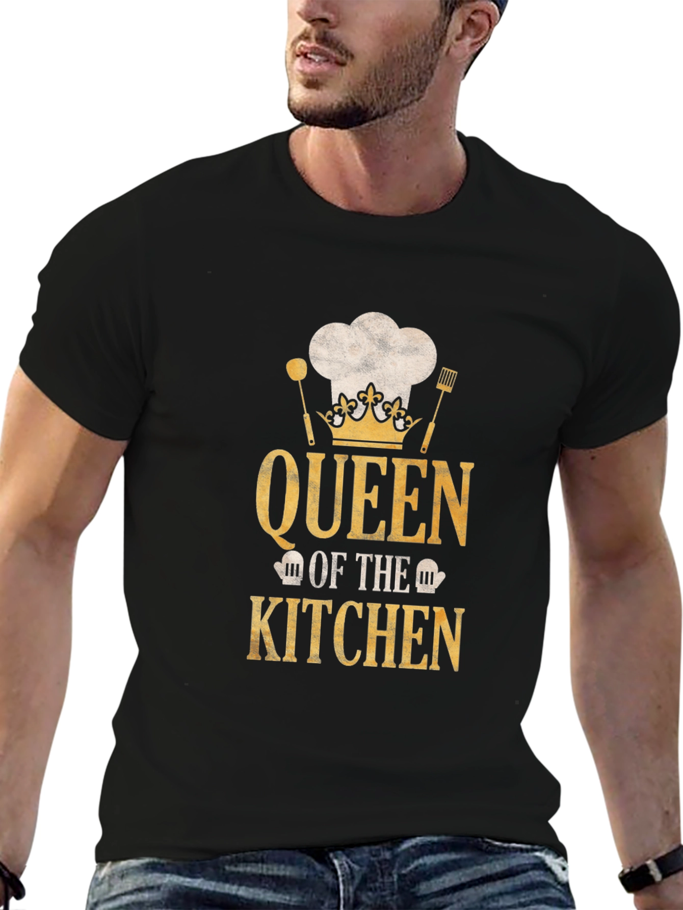 Black Queen of the Kitchen T-Shirt - Chef Hat Design view 6