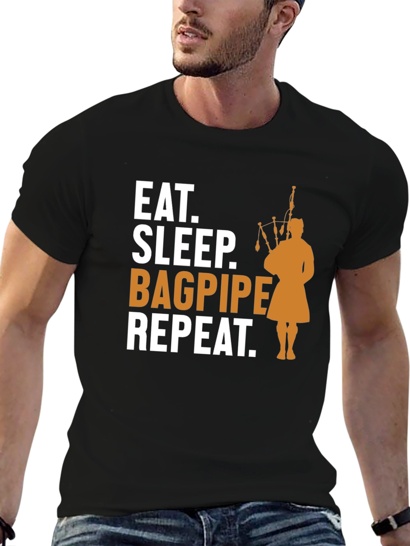 Black Eat, Sleep, Bagpipe, Repeat T-Shirt - Black view 6