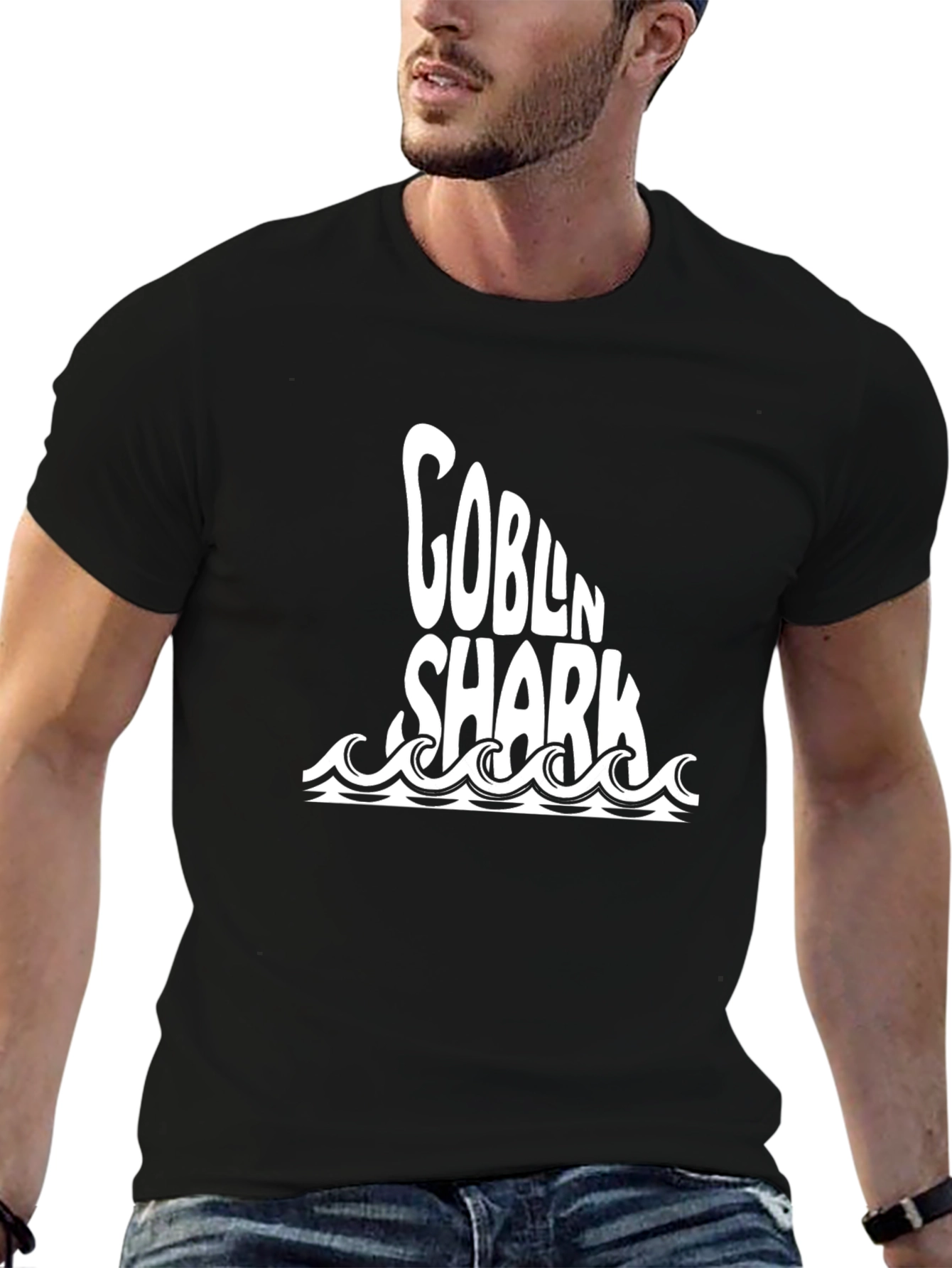 Black Goblin Shark Tee - Black Cotton Graphic T-Shirt view 6