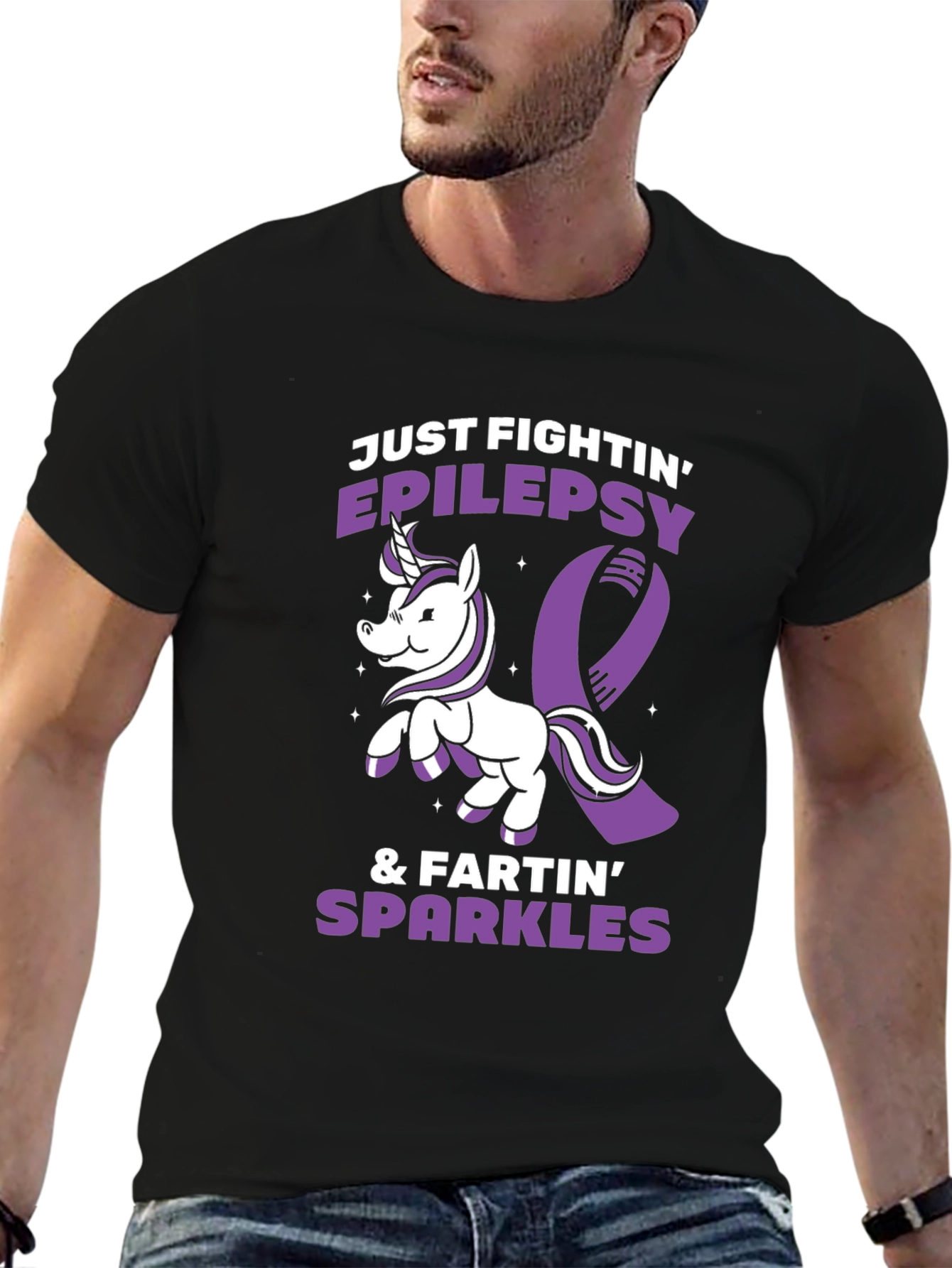 Black Epilepsy Awareness T-Shirt Unicorn Fighting Sparkles  view 6