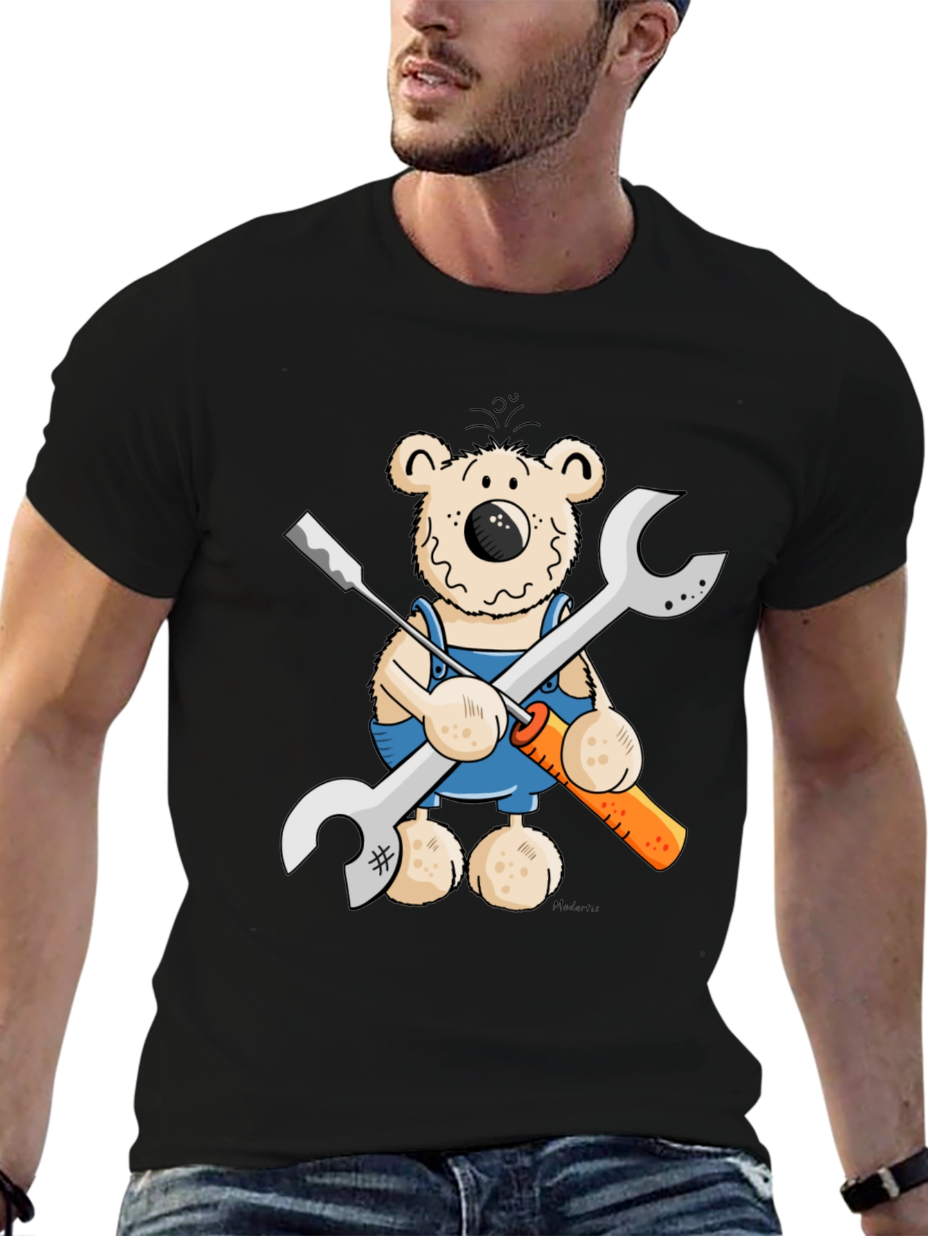 Black Mechanic Bear Graphic T-Shirt view 6