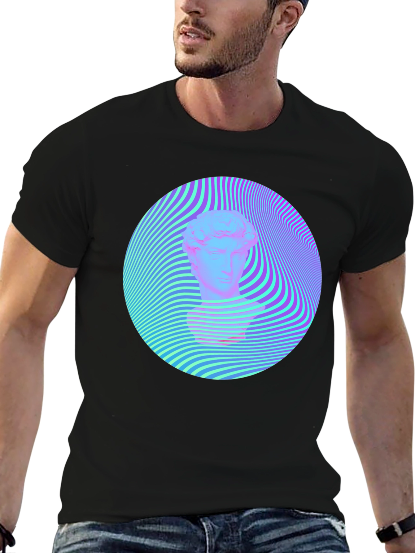 Black Vaporwave Statue Head Tee - Retro Aesthetic Shirt view 6