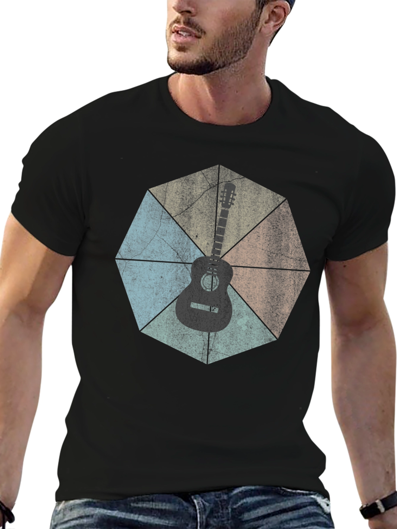 Black Guitar Graphic Tee - Retro Style view 6