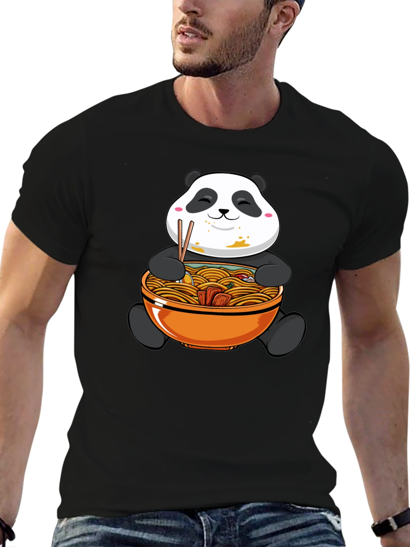 Black Panda Ramen Graphic Tee - Black Cotton Comfort view 6