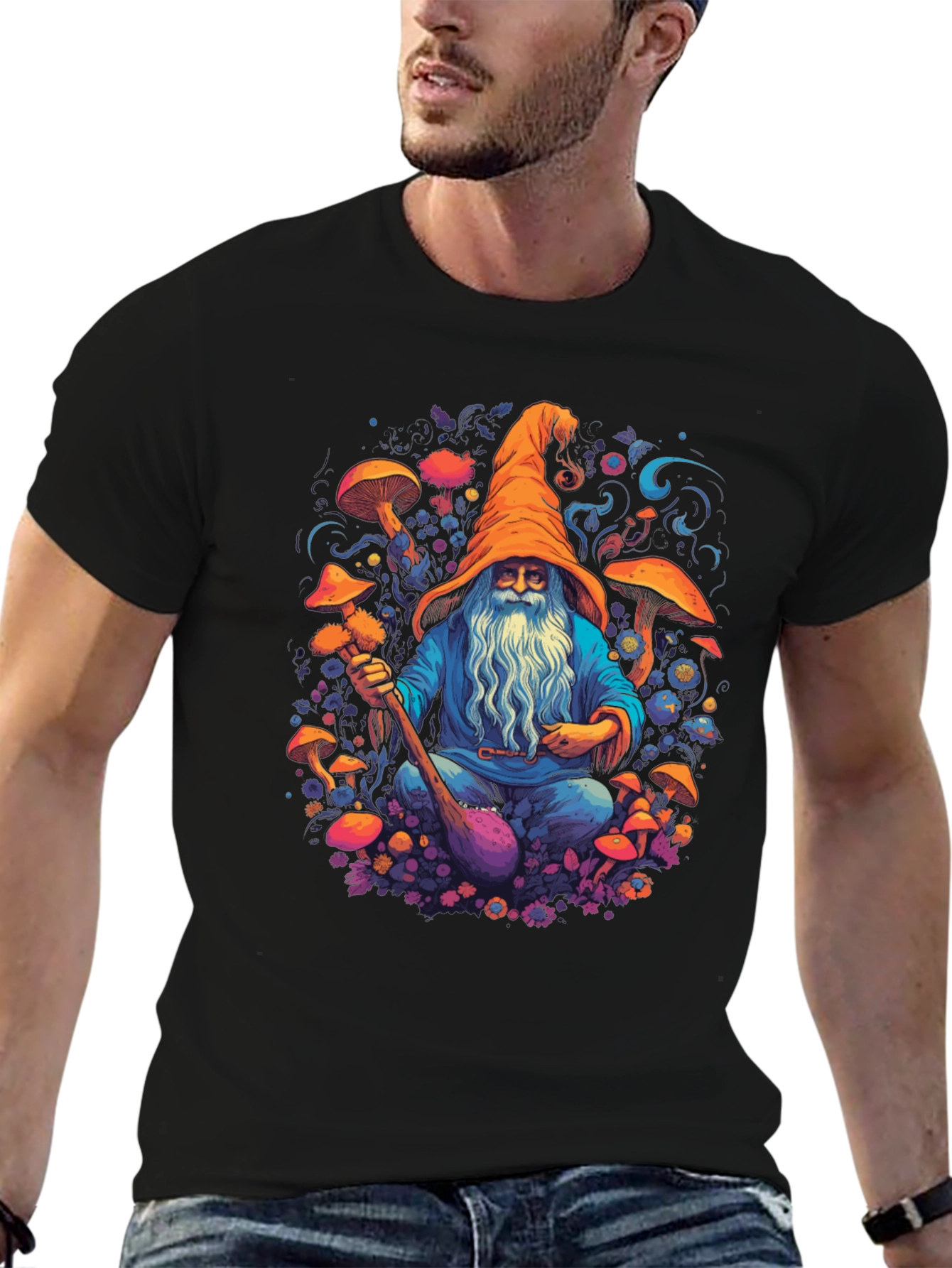 Black Wizard Mushroom Black T-Shirt view 6