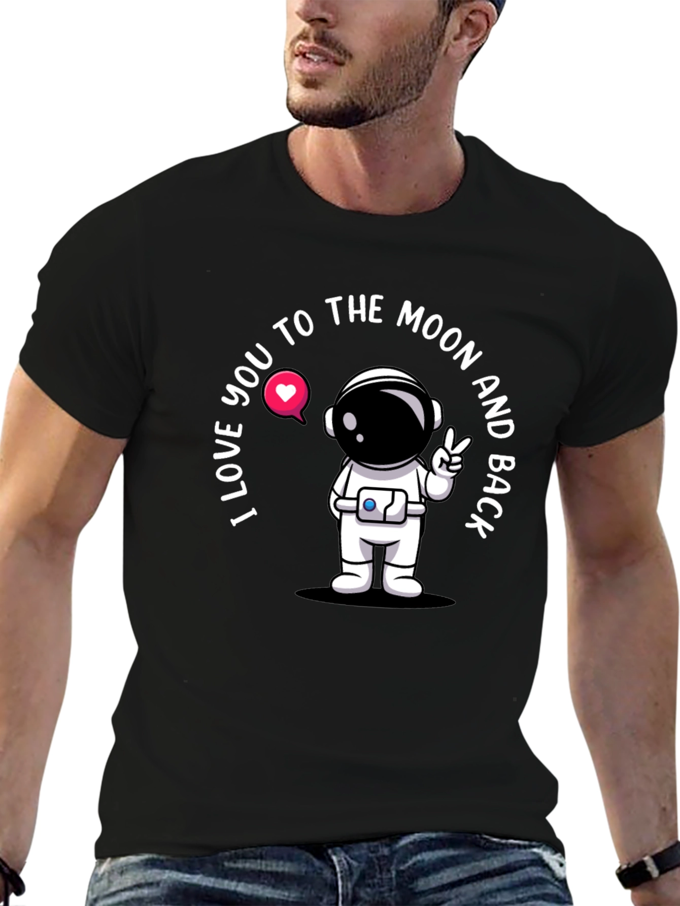 Black I Love You To The Moon Astronaut Black T-Shirt view 6
