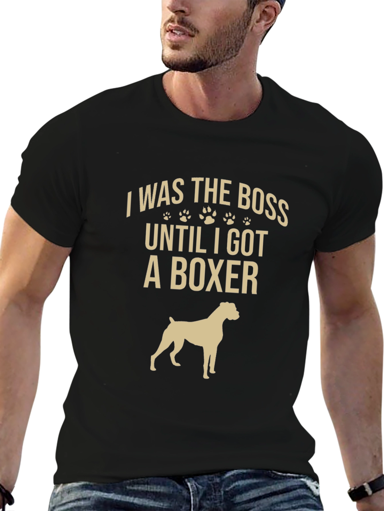 Black I Was The Boss Boxer Dog Black T-Shirt view 6