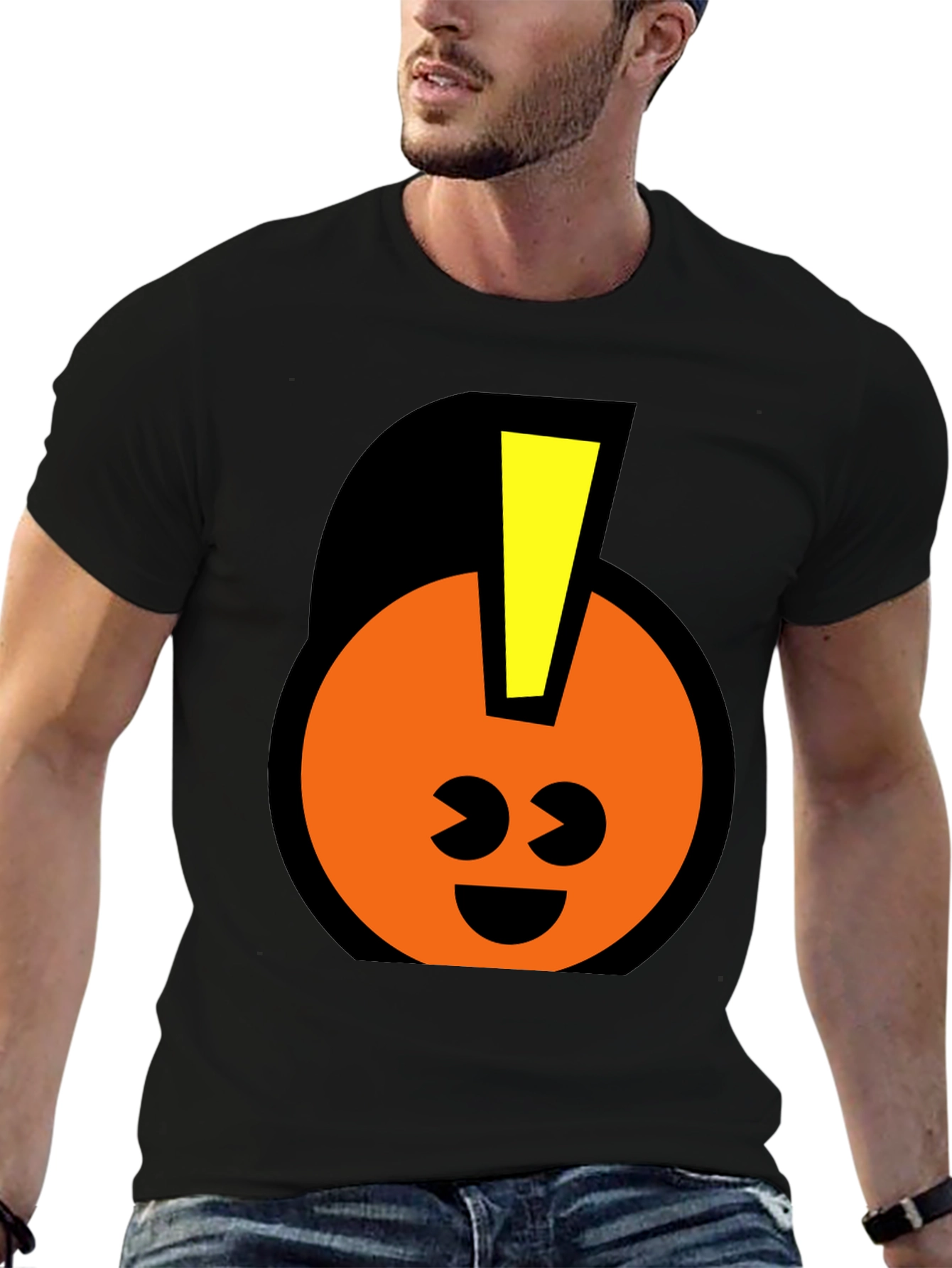 Black Fun Graphic T-Shirt - Smiley Face with Mohawk view 6