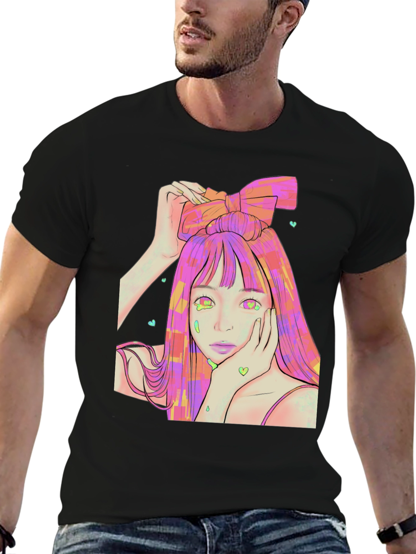 Black Anime Girl Graphic Tee - Black T-Shirt view 6