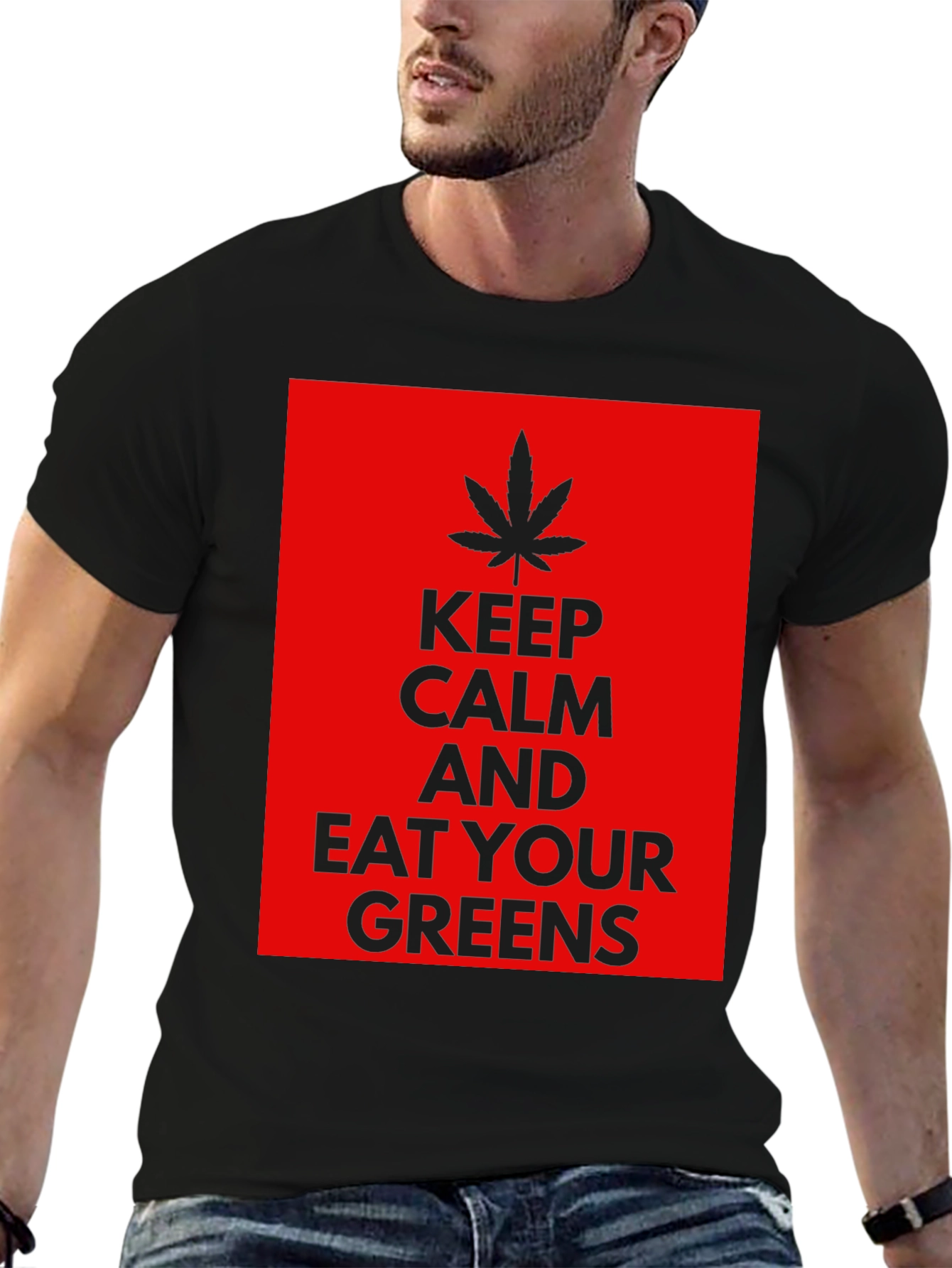 Black Keep Calm Eat Your Greens T-Shirt view 6