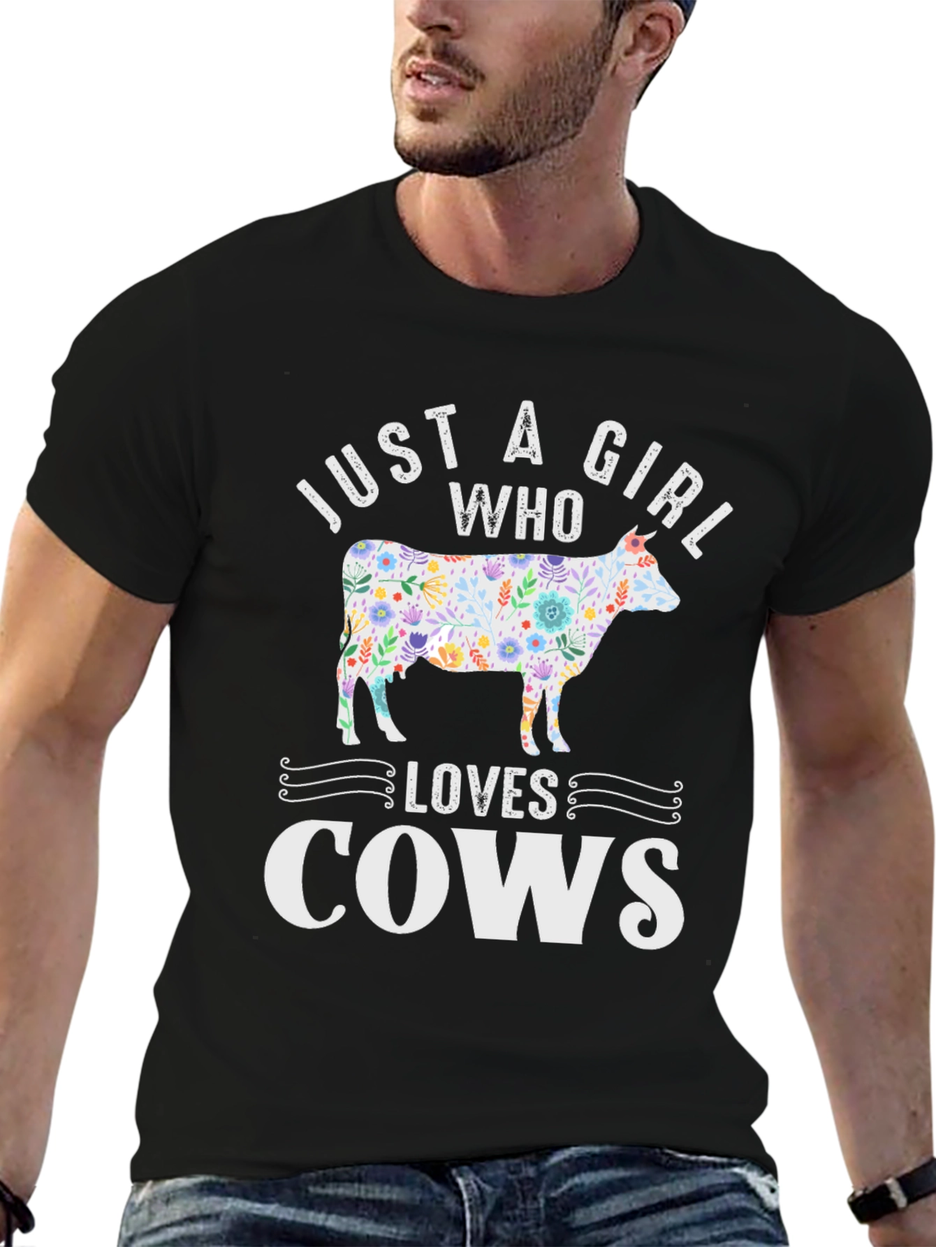 Black Floral Cow Lover T-Shirt: Just a Girl Who Loves Cows view 6