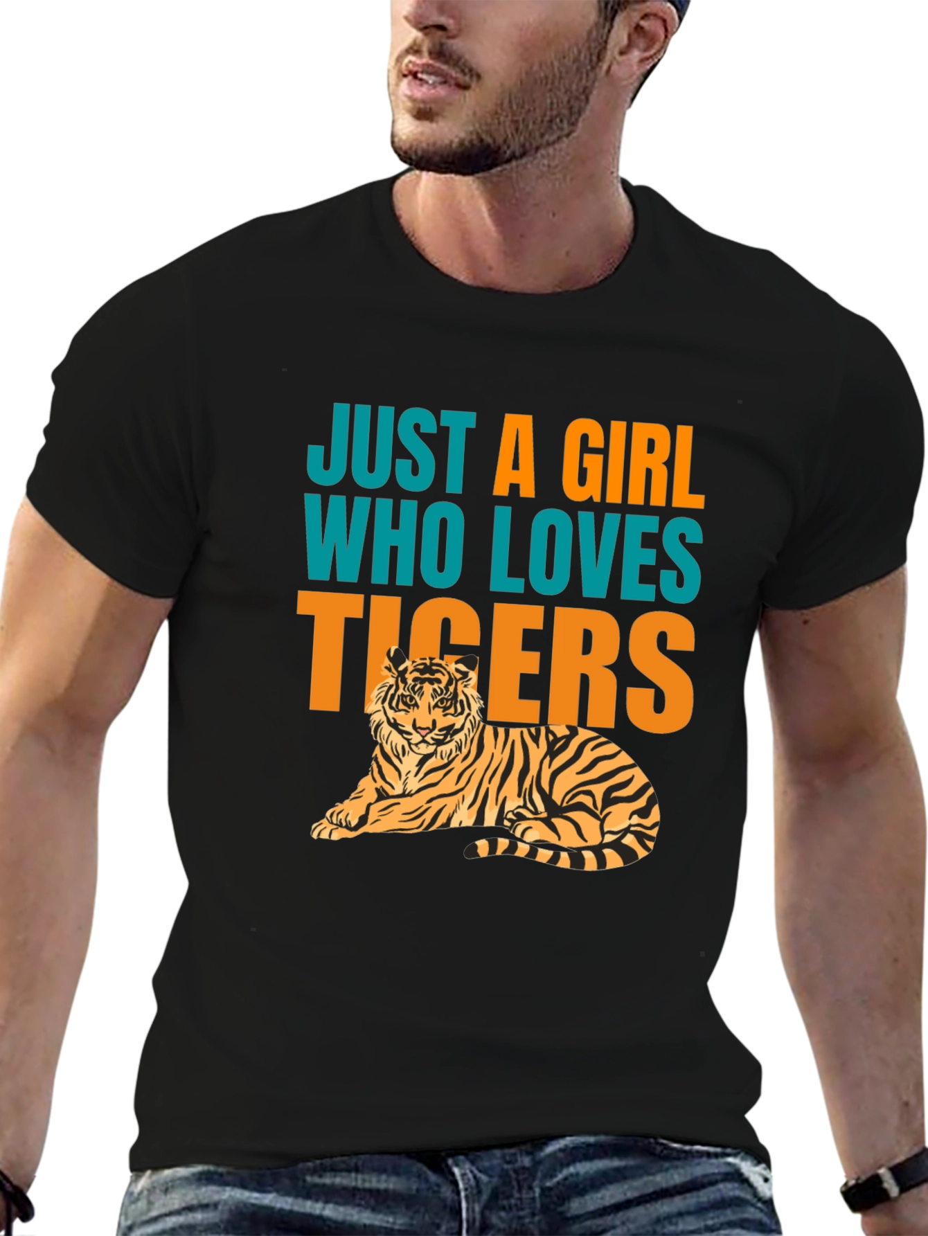 Black Just A Girl Who Loves Tigers T-Shirt view 6