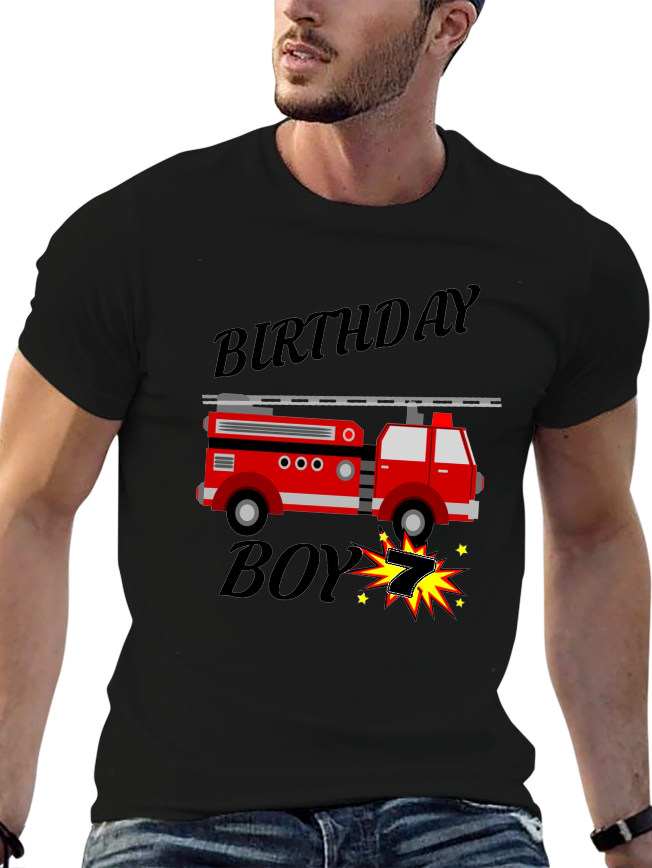 Black Birthday Boy Firetruck T-Shirt view 6