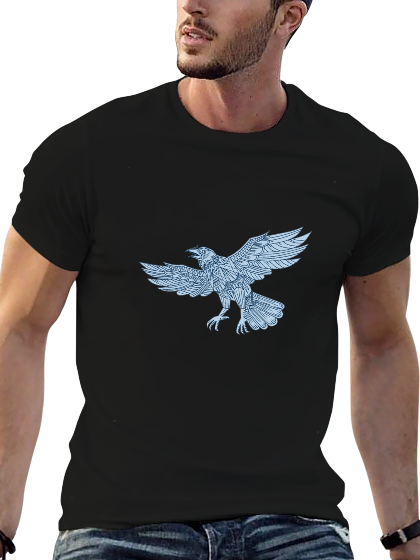 Black Raven Graphic Print Black T-Shirt view 6