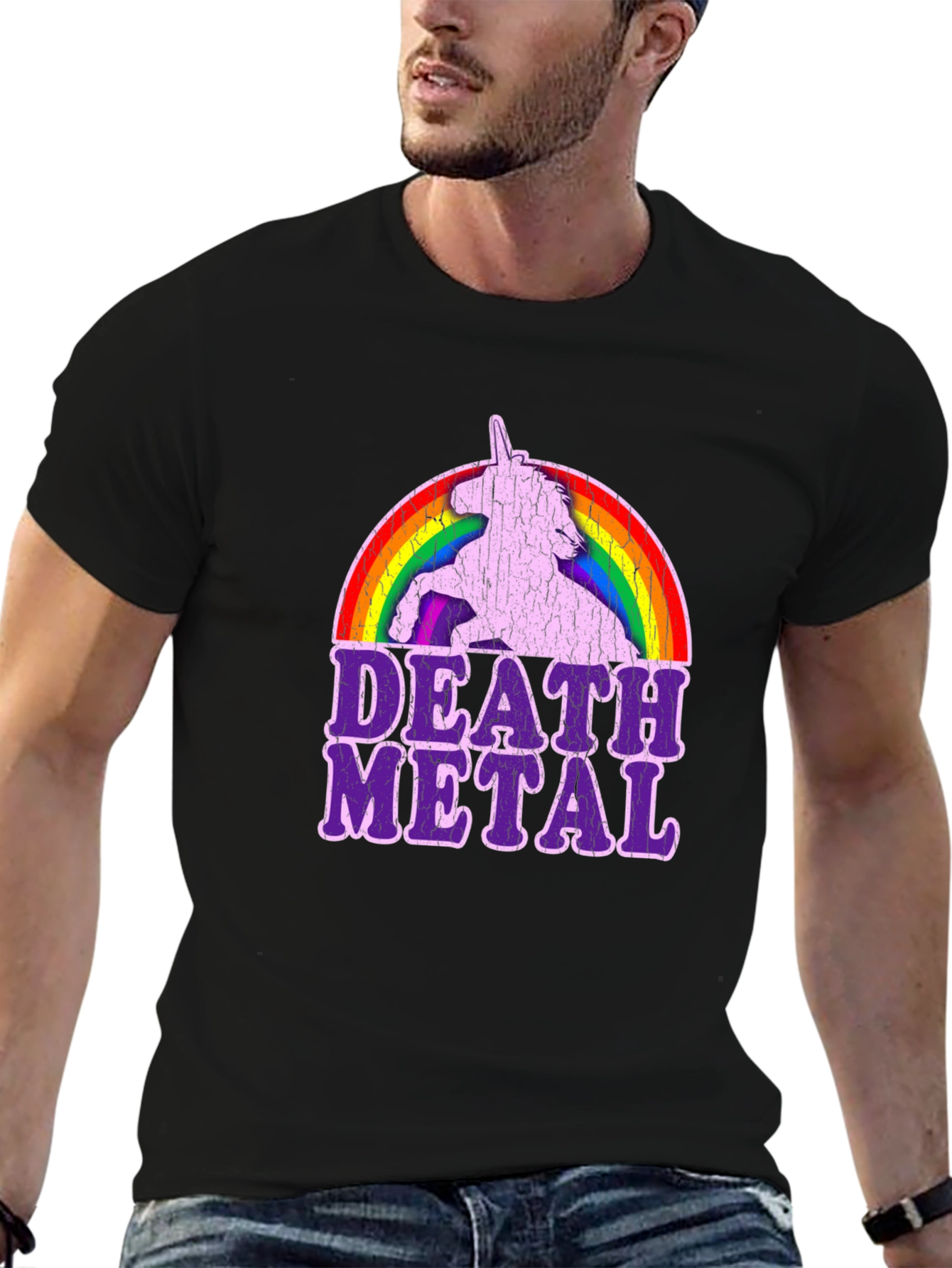 Black Death Metal Unicorn Rainbow T-Shirt view 6
