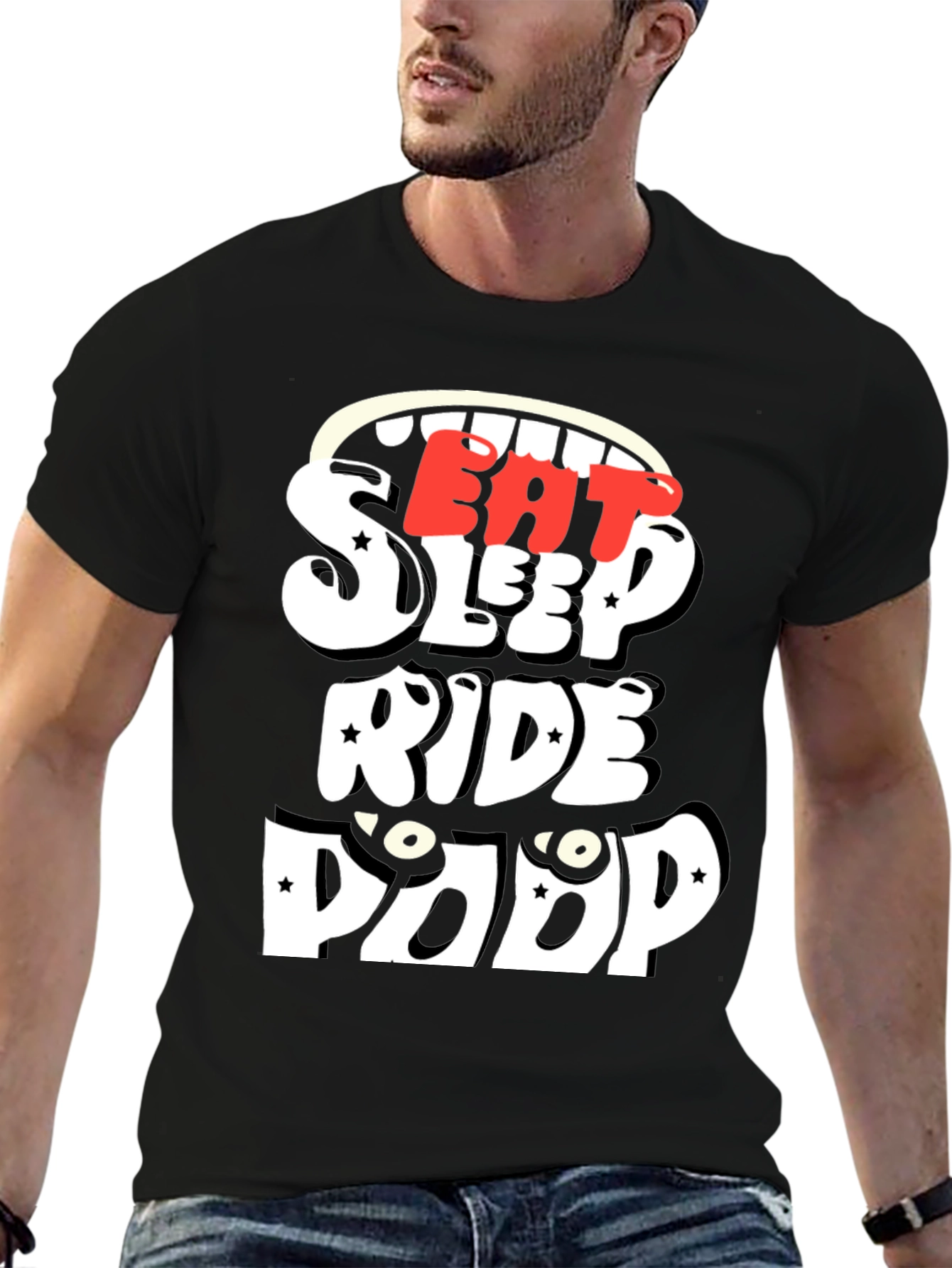 Black Eat Sleep Ride Poop Funny T-Shirt view 6