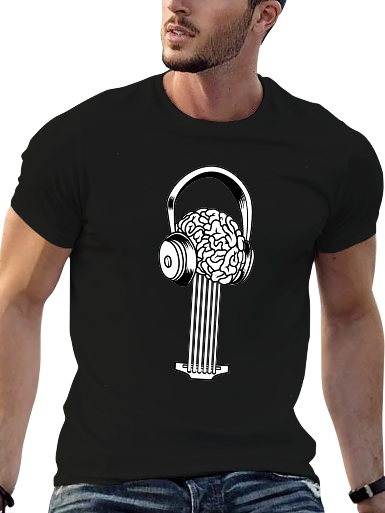 Black Brain Music T-Shirt - Unique Graphic Tee view 6
