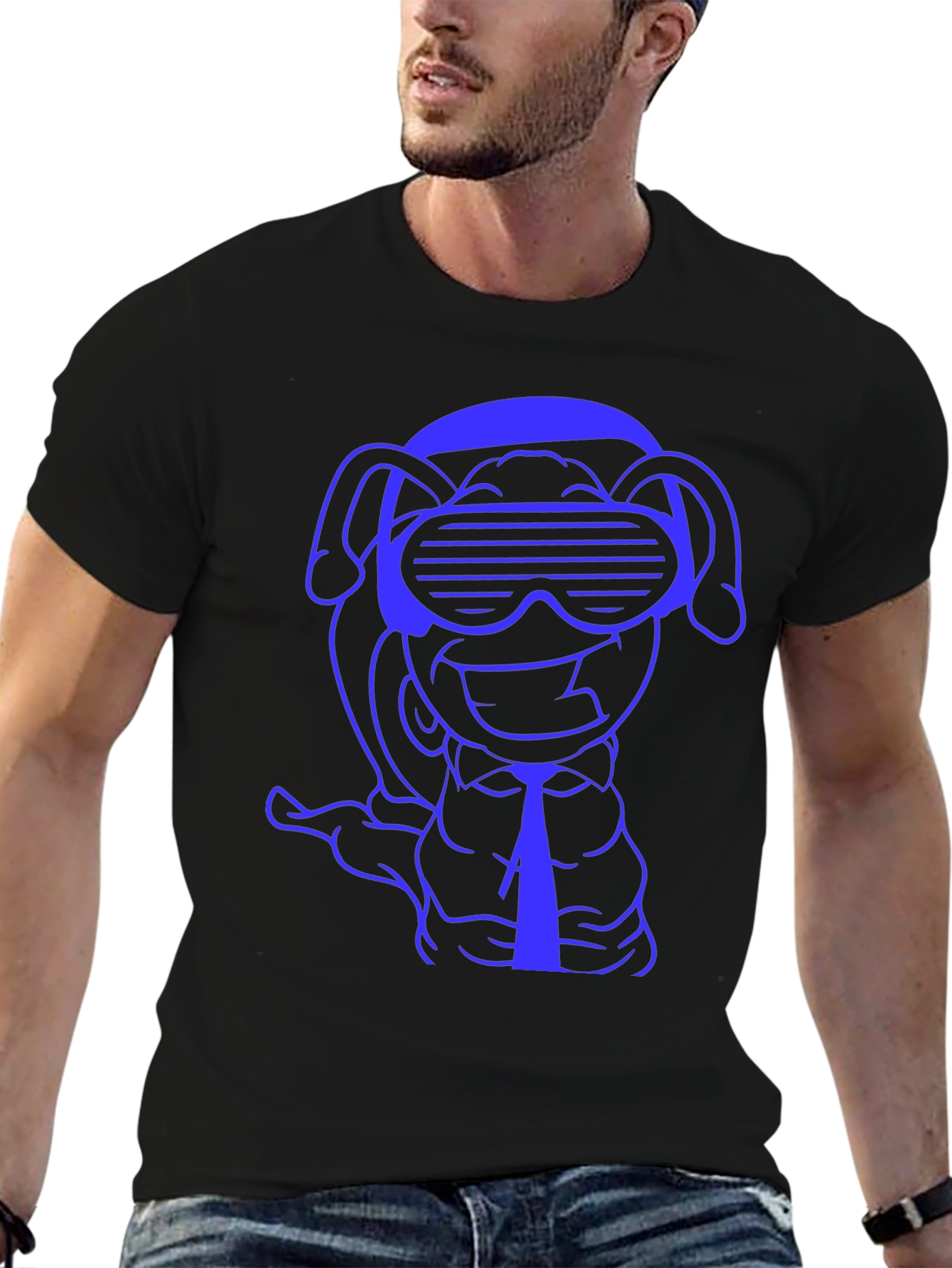 Black Cool Cartoon Dog T-Shirt view 6