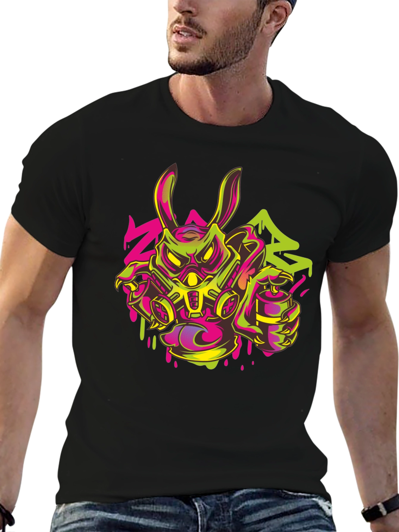 Black Cyberpunk Rabbit Graffiti T-Shirt view 6