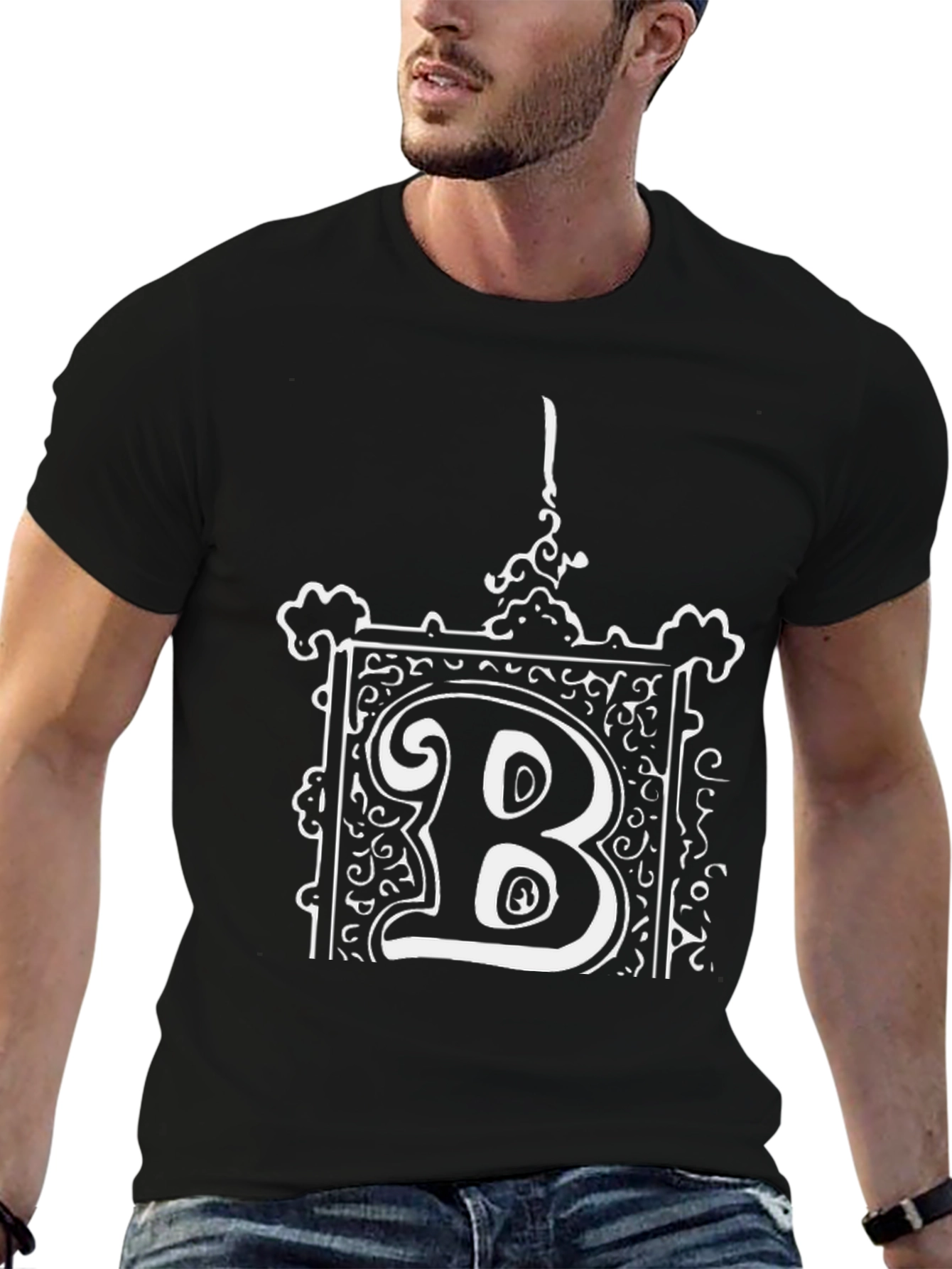 Ornate "B" Graphic Tee - Black Cotton Blend - 6