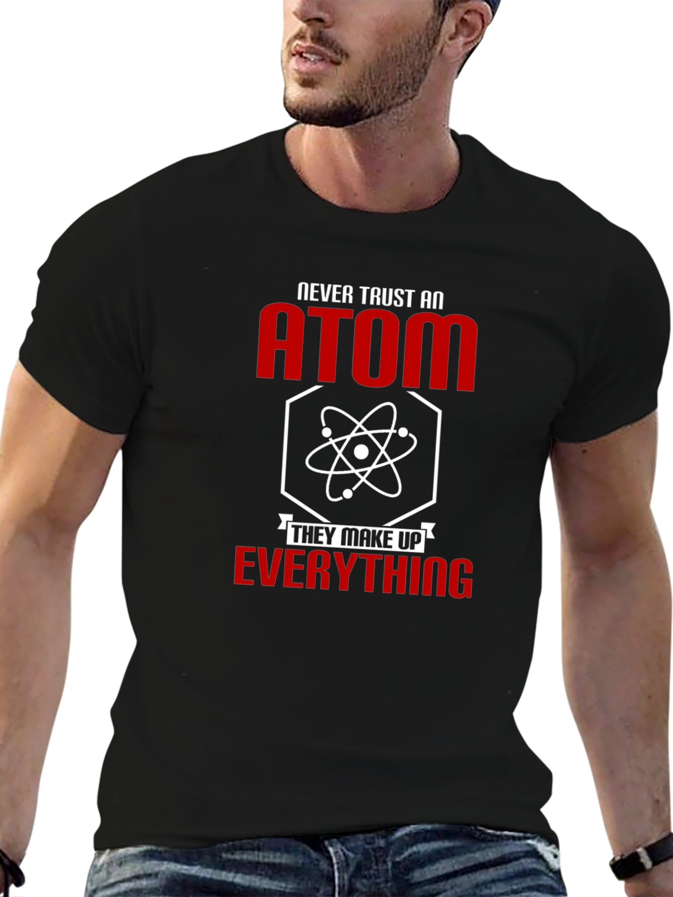 Black Never Trust an Atom Graphic Tee view 6
