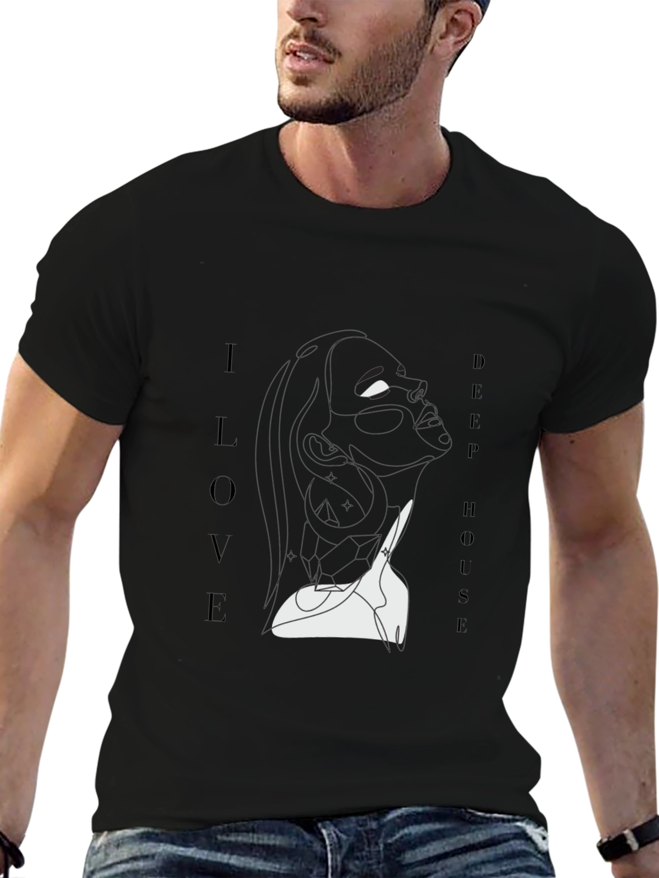 Black I Love Deep House Black Graphic Tee view 6