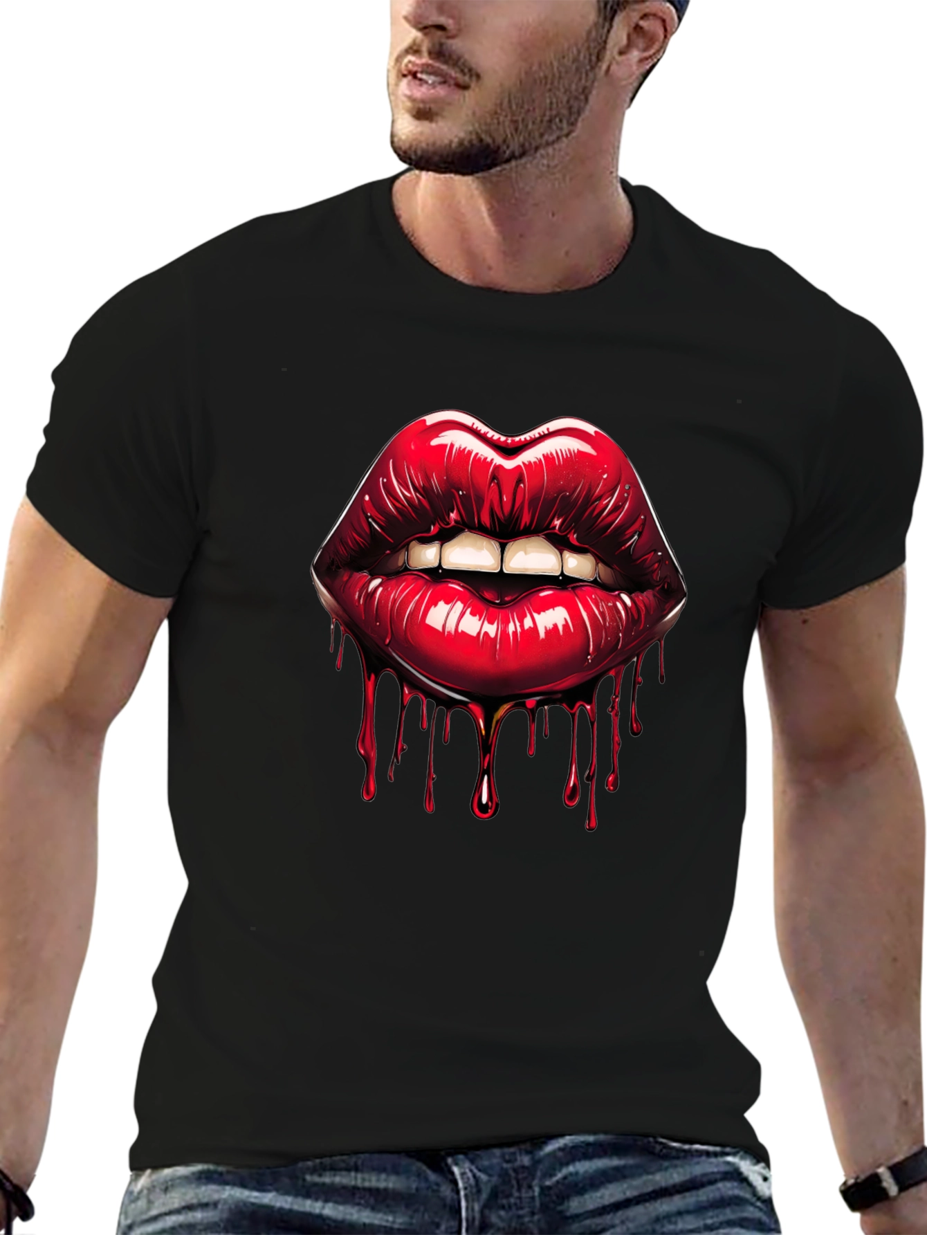 Black Bleeding Lips Graphic Tee - Bold Fashion view 6