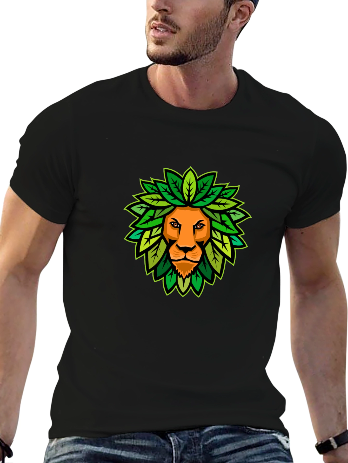 Black Lion King of the Leaves Graphic Tee - Black Cotton T-Shirt view 6