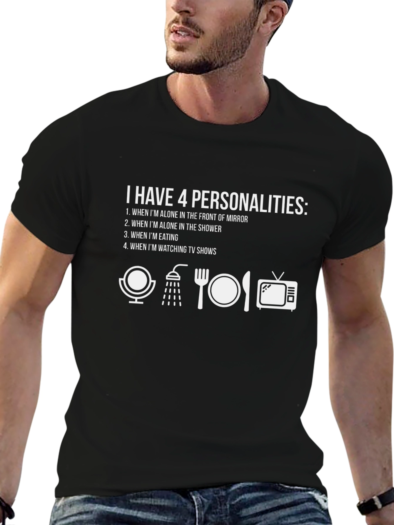 Black 4 Personalities Funny Graphic Tee - Black view 6