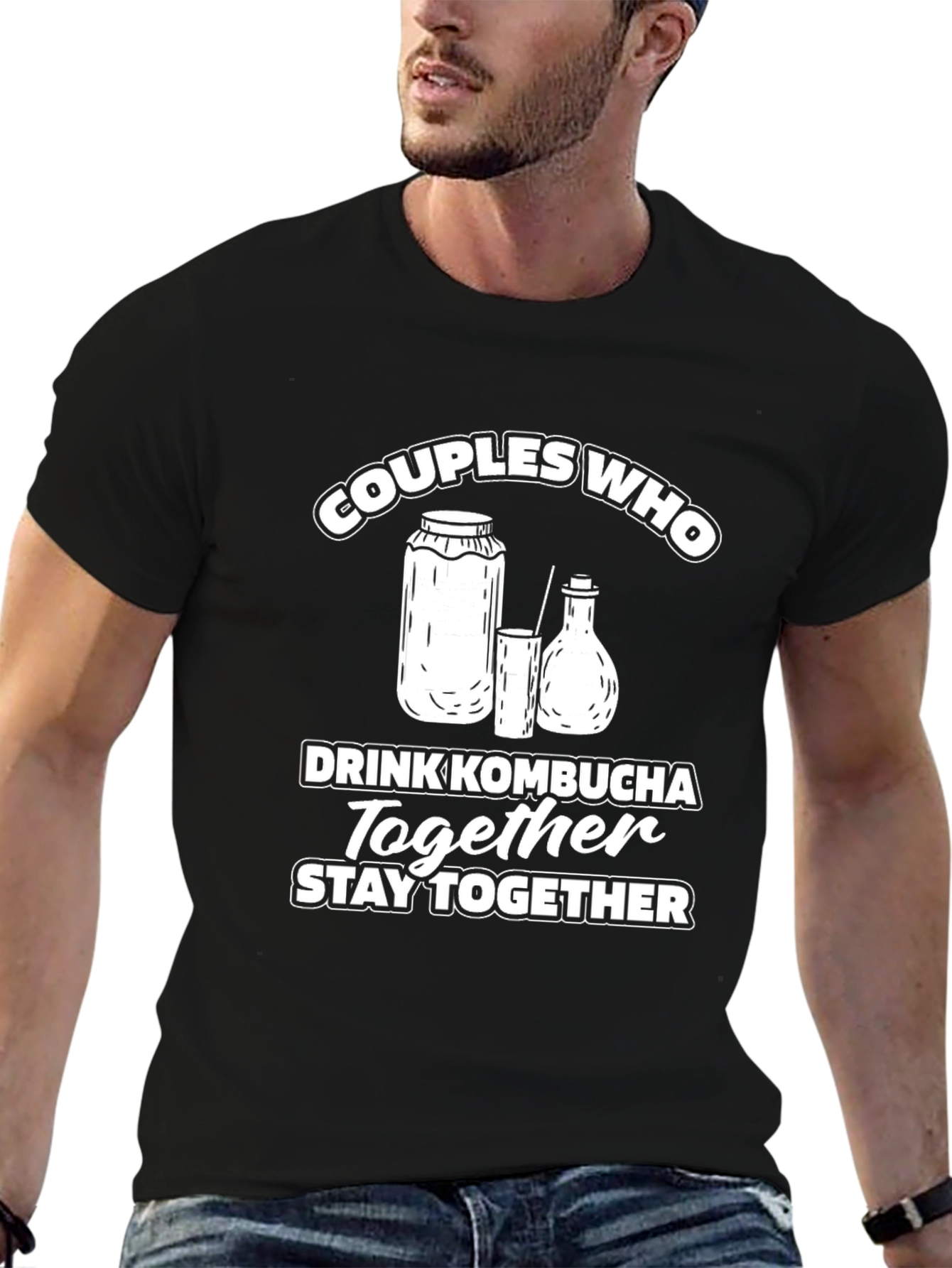 Black Couples Who Drink Kombucha T-Shirt - Black view 6