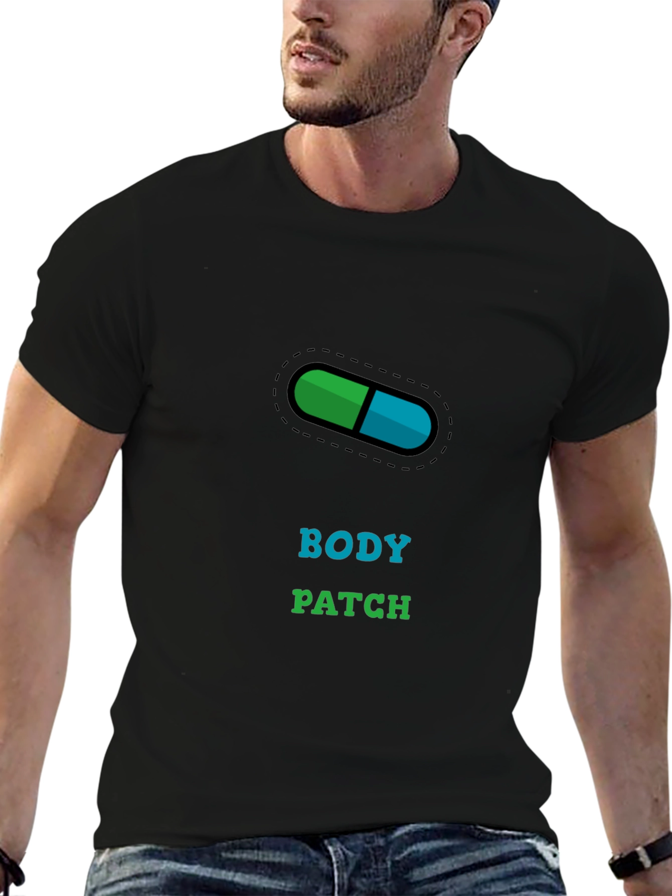 Black Body Patch T-Shirt - Medical Design view 6