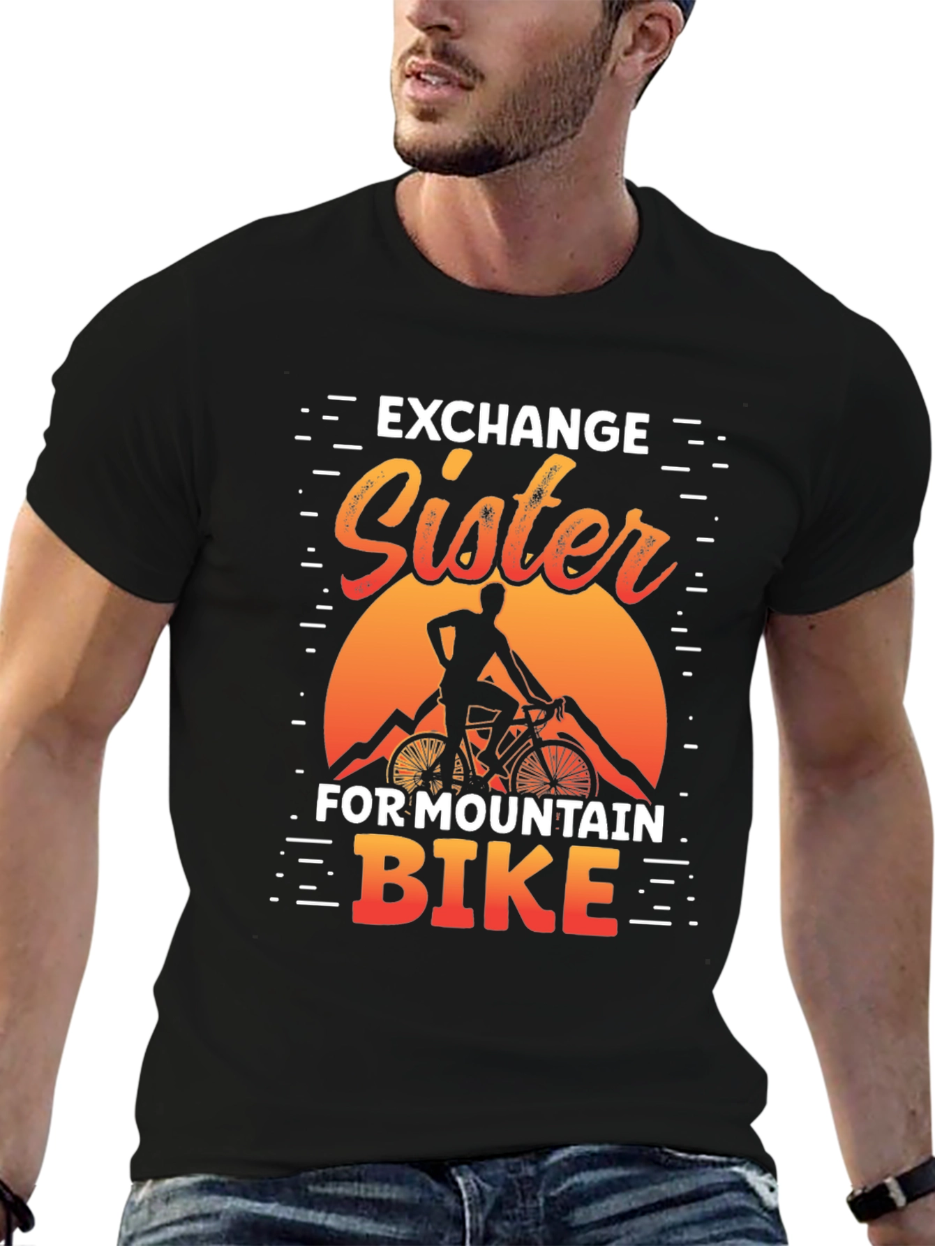 Black Exchange Sister For Mountain Bike Graphic Tee view 6