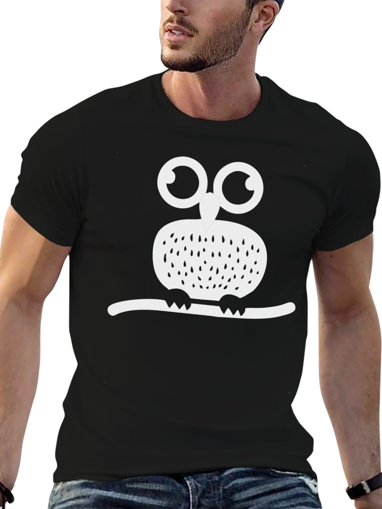 Black Owl Graphic Tee - Unisex Black T-Shirt view 6
