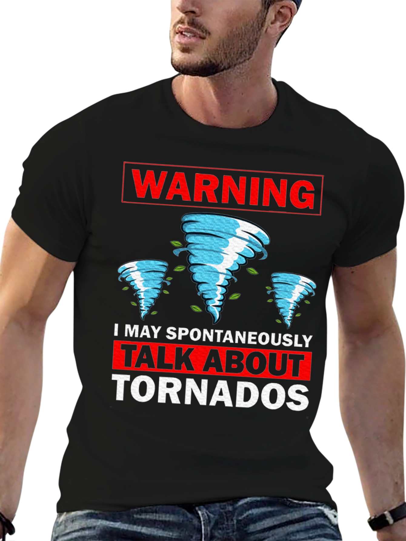Black Warning Tornado T-Shirt - Funny Weather Tee view 6