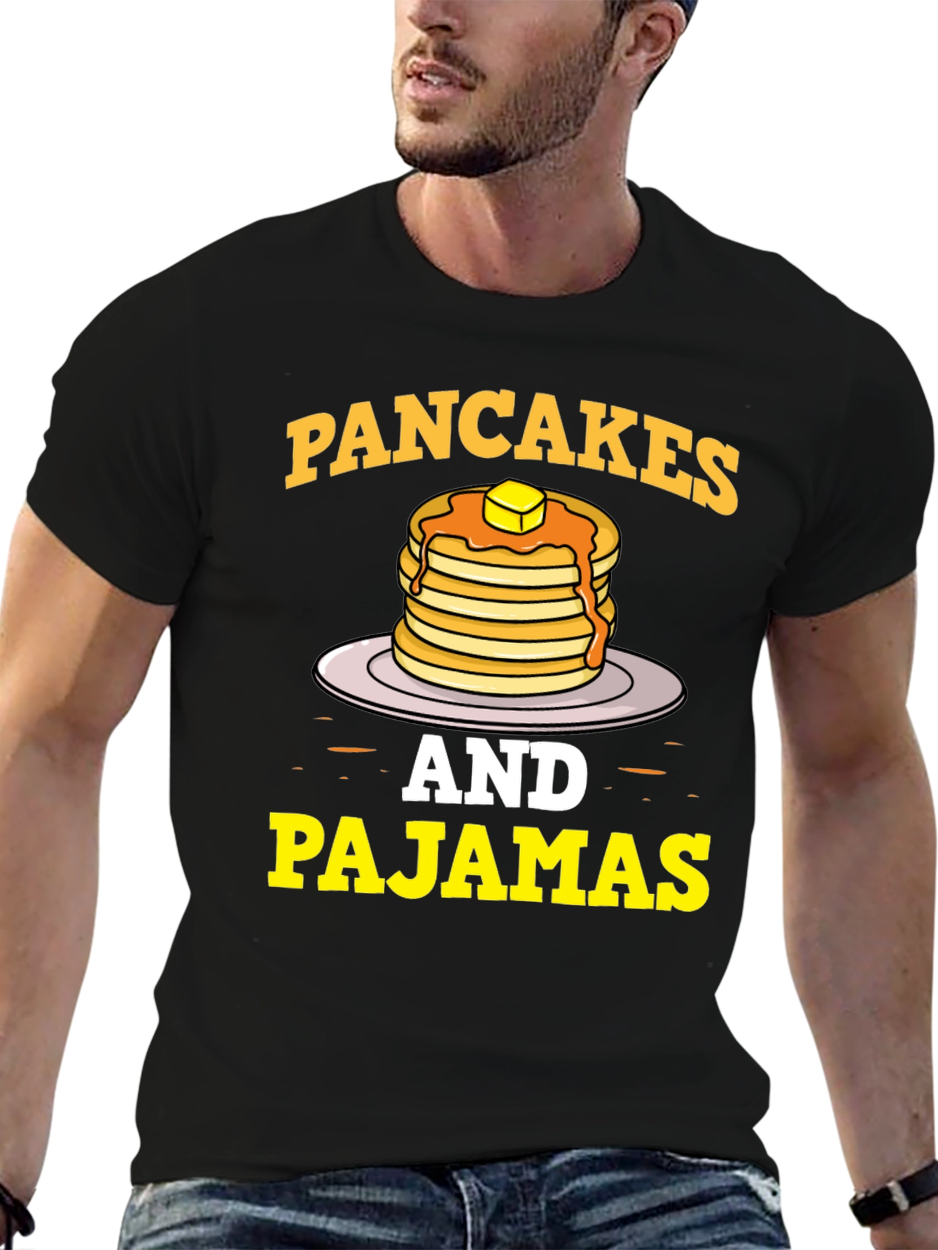 Black Pancakes & Pajamas Graphic Tee - Funny Breakfast Shirt view 6