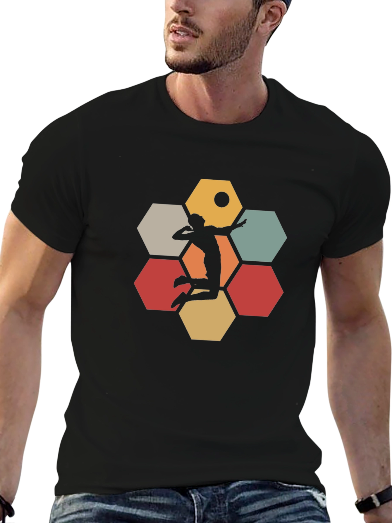 Black Volleyball Hexagon Graphic Tee - Black view 6