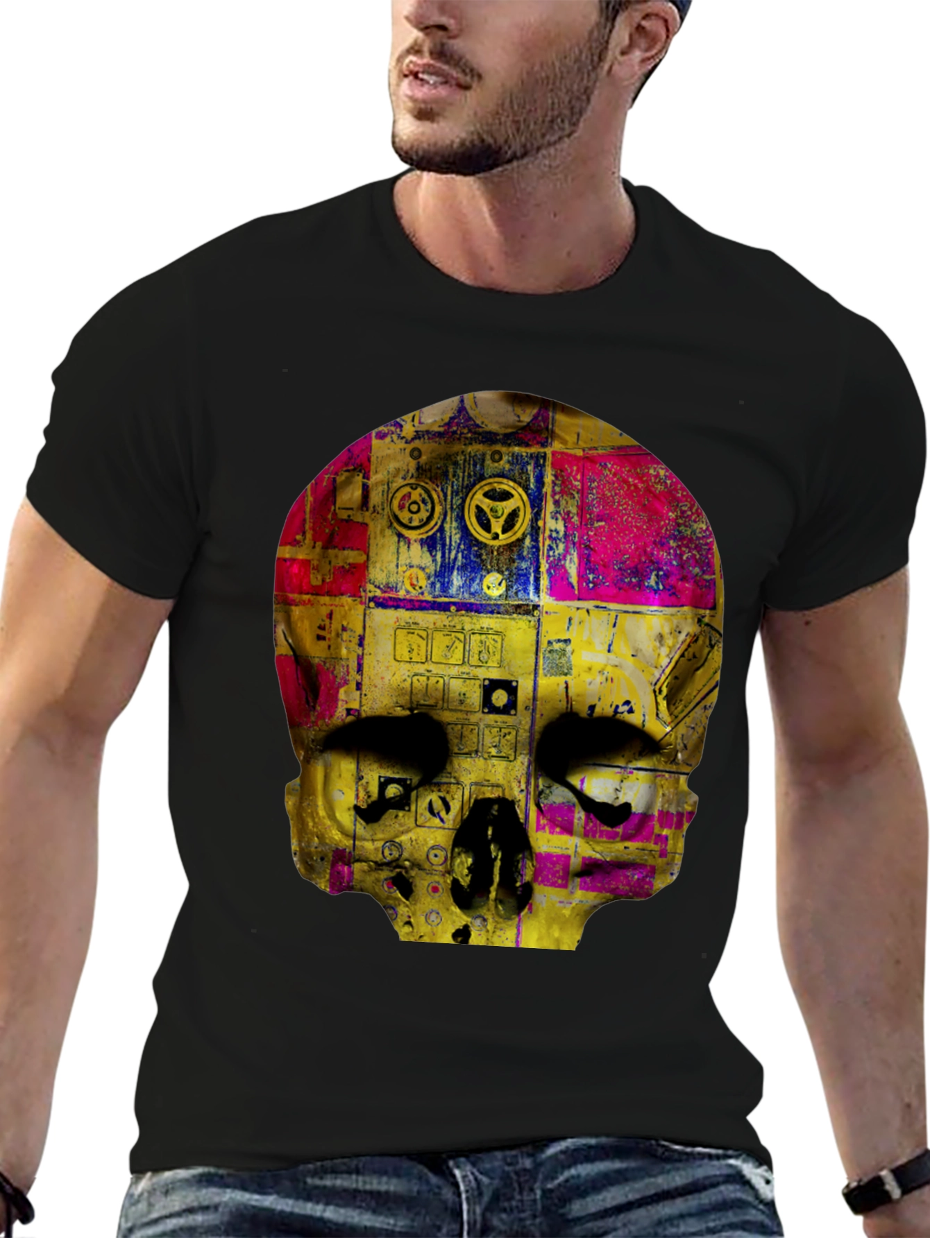 Black Skull Graphic Print Men's T-Shirt view 6