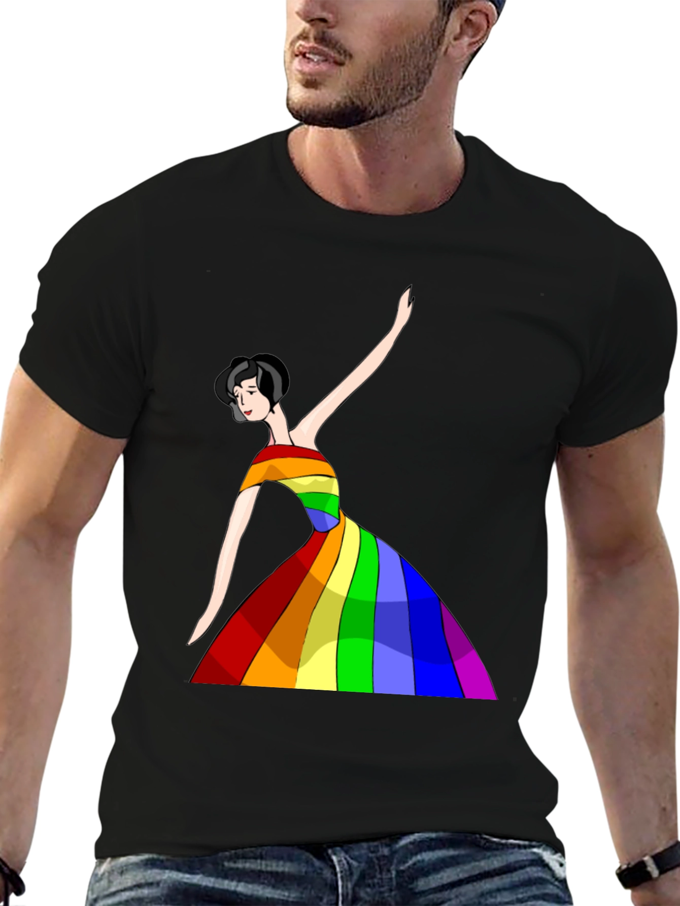 Black Rainbow Dress Woman Graphic Tee - Unisex view 6