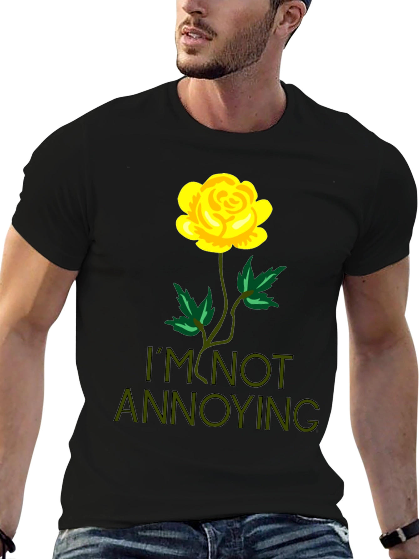 Black I'm Not Annoying Rose Graphic T-Shirt view 6