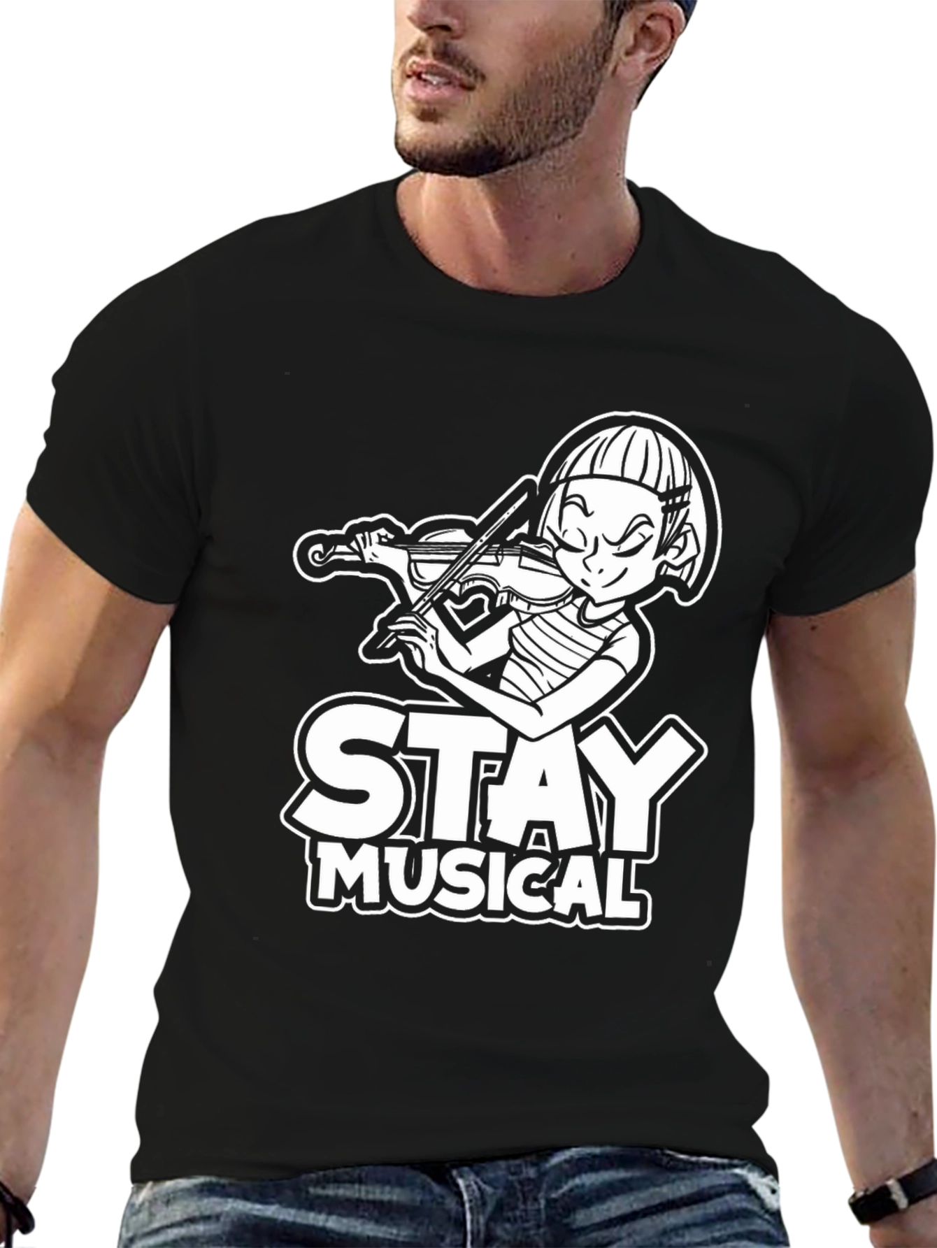 Black Stay Musical Black T-Shirt for Music Lovers view 6