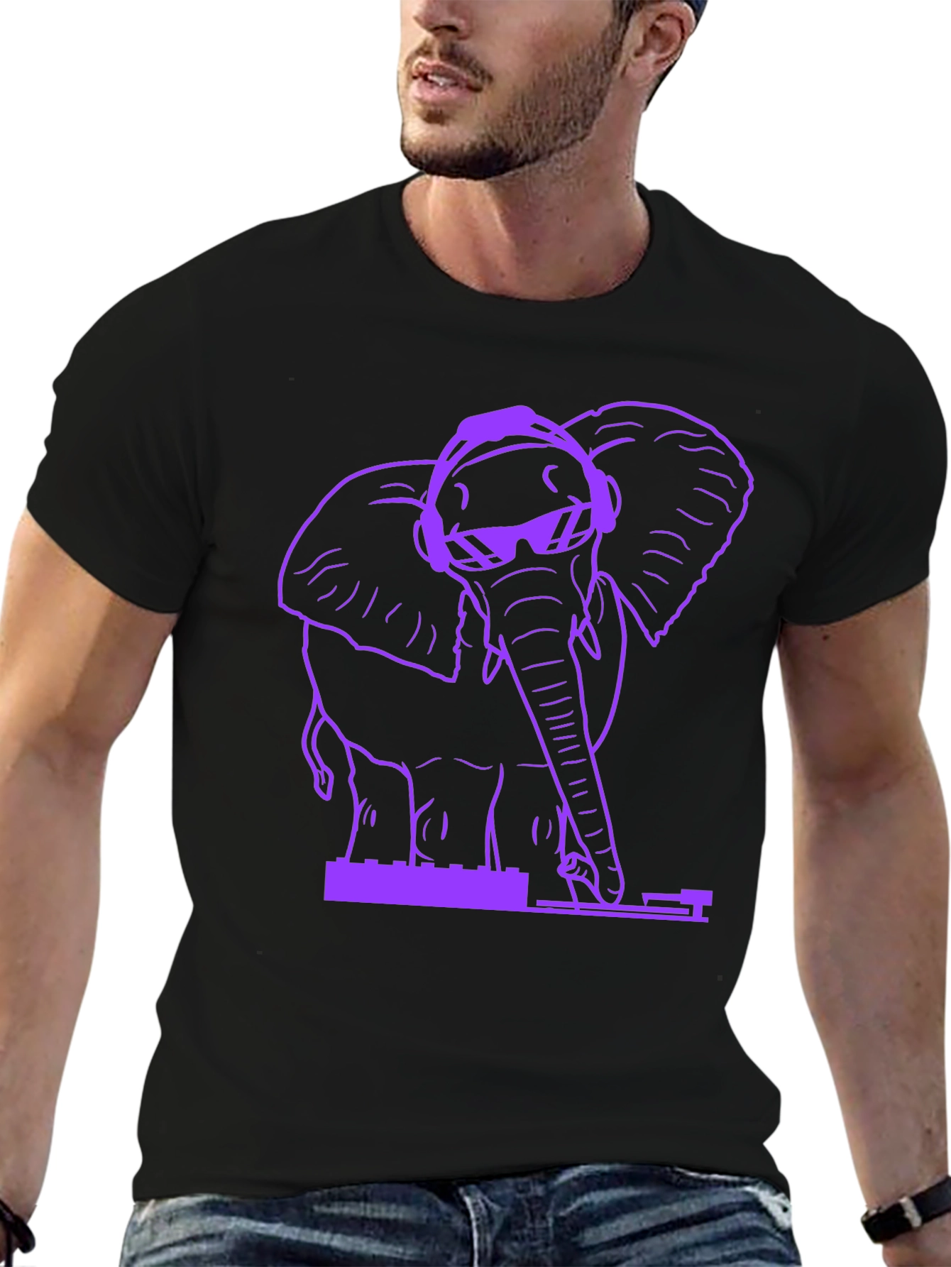 Black DJ Elephant Graphic T-Shirt - Black view 6