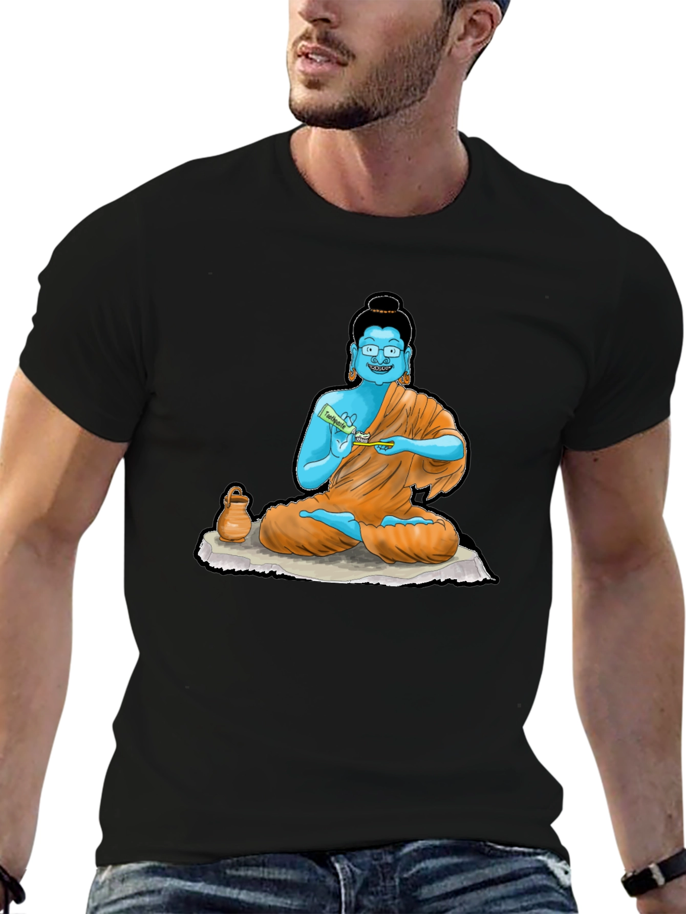 Black Buddha Toothpaste Graphic Tee - Unique Design view 6