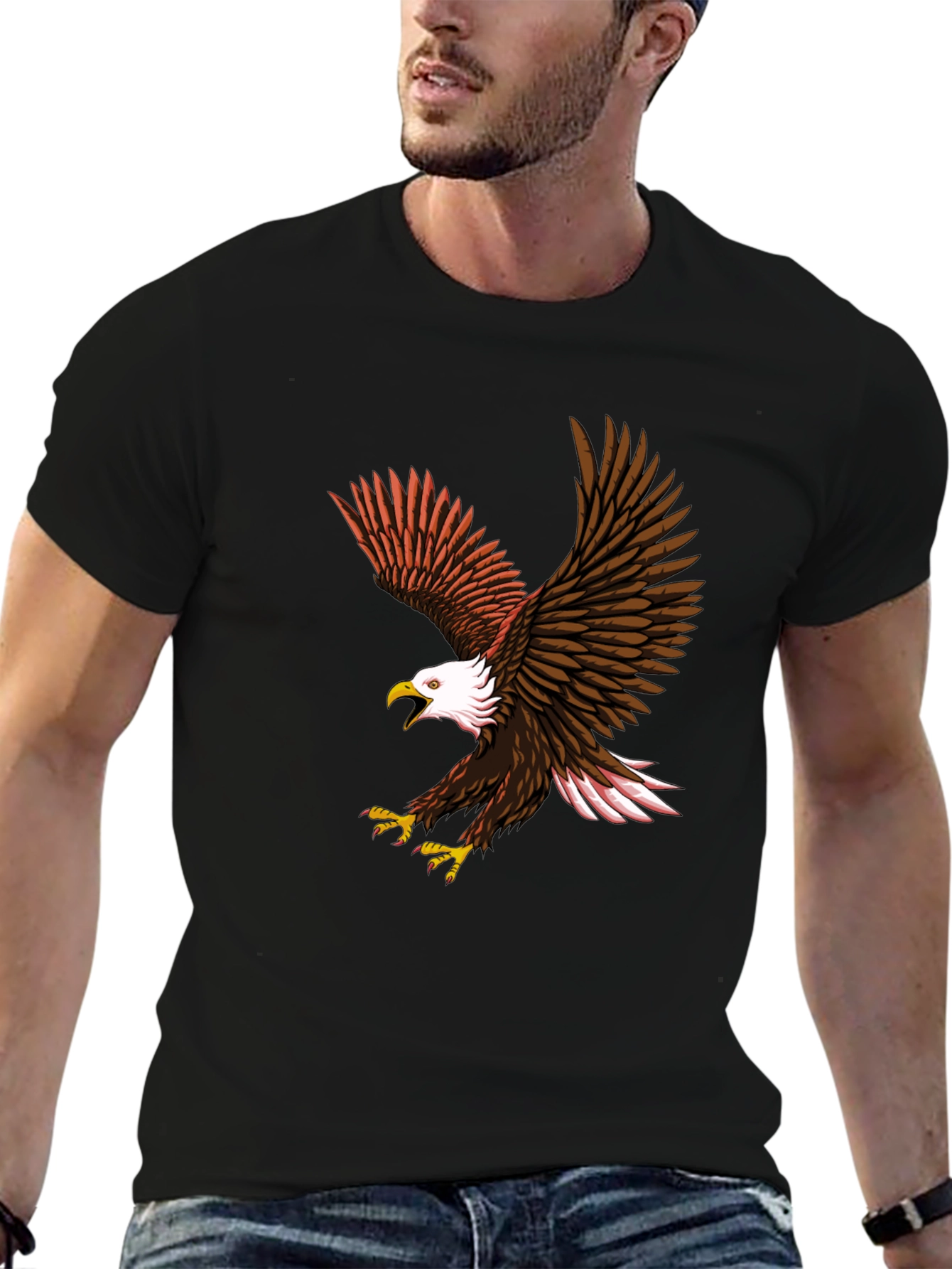 Black Eagle Graphic Print Crew Neck T-Shirt view 6